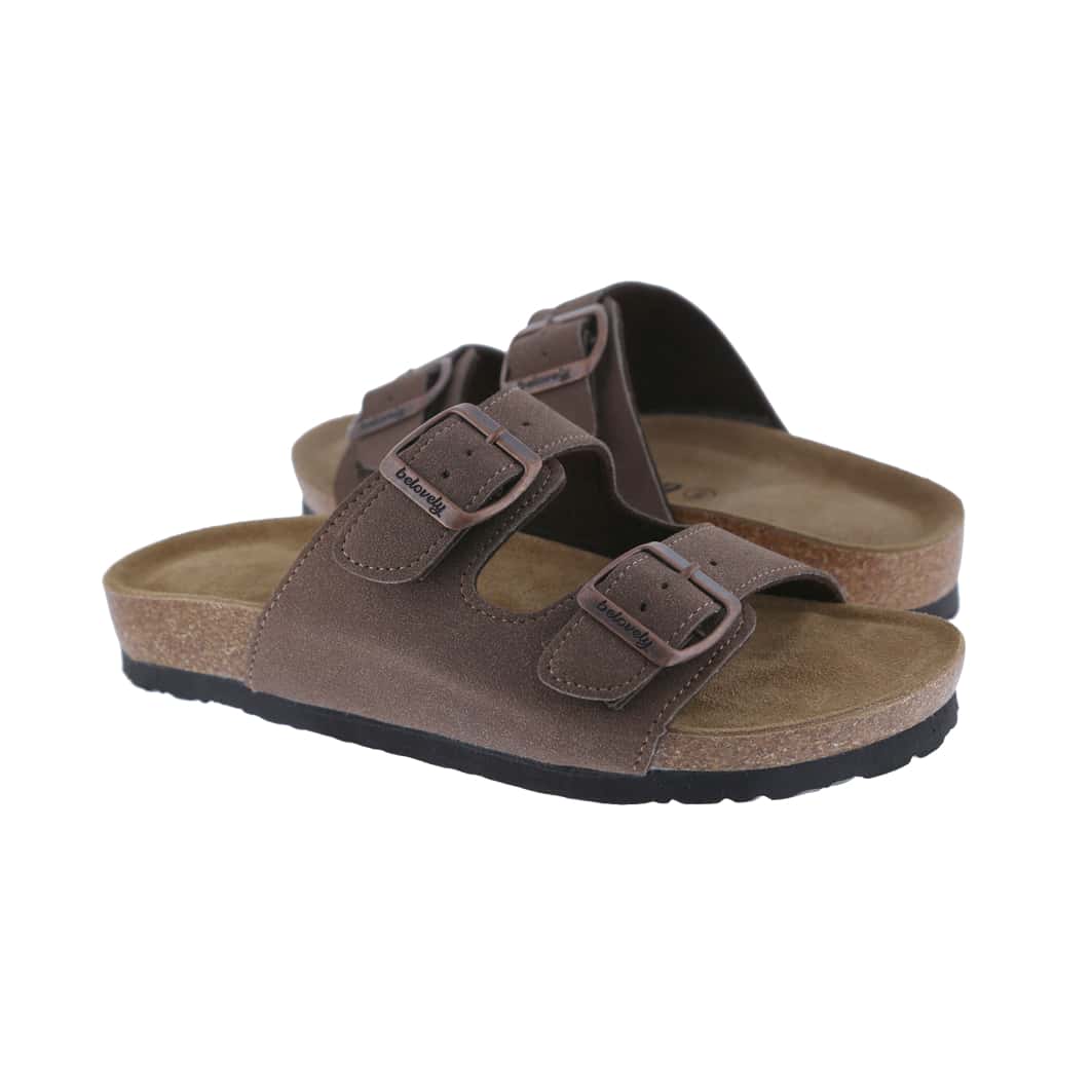Women's Suede Leather Slide Sandals,2-Strap Adjustable Buckle, Casual Slippers, Slide Cork Footbed Shoes
