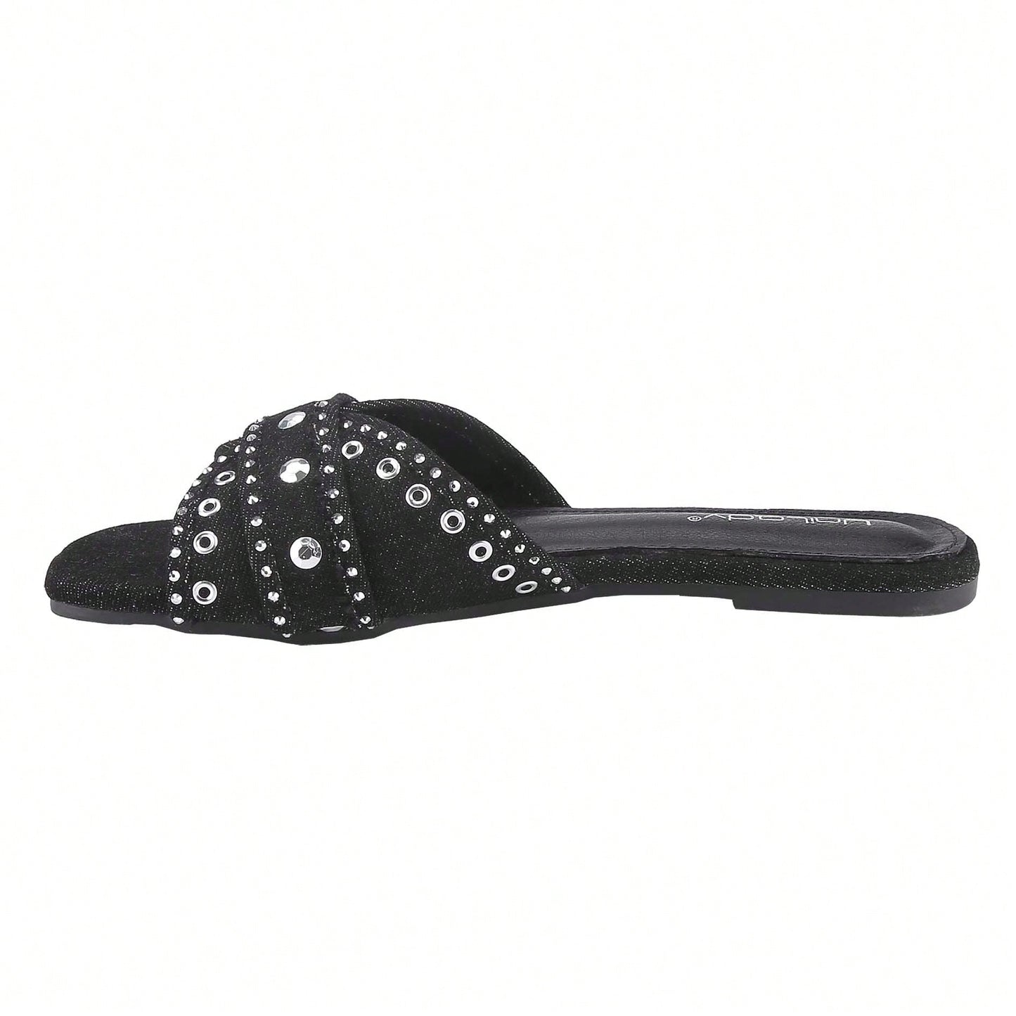Women's Square Open Toe Denim Flat Sandals Slip On Mule Slides Braided Strap Slipper