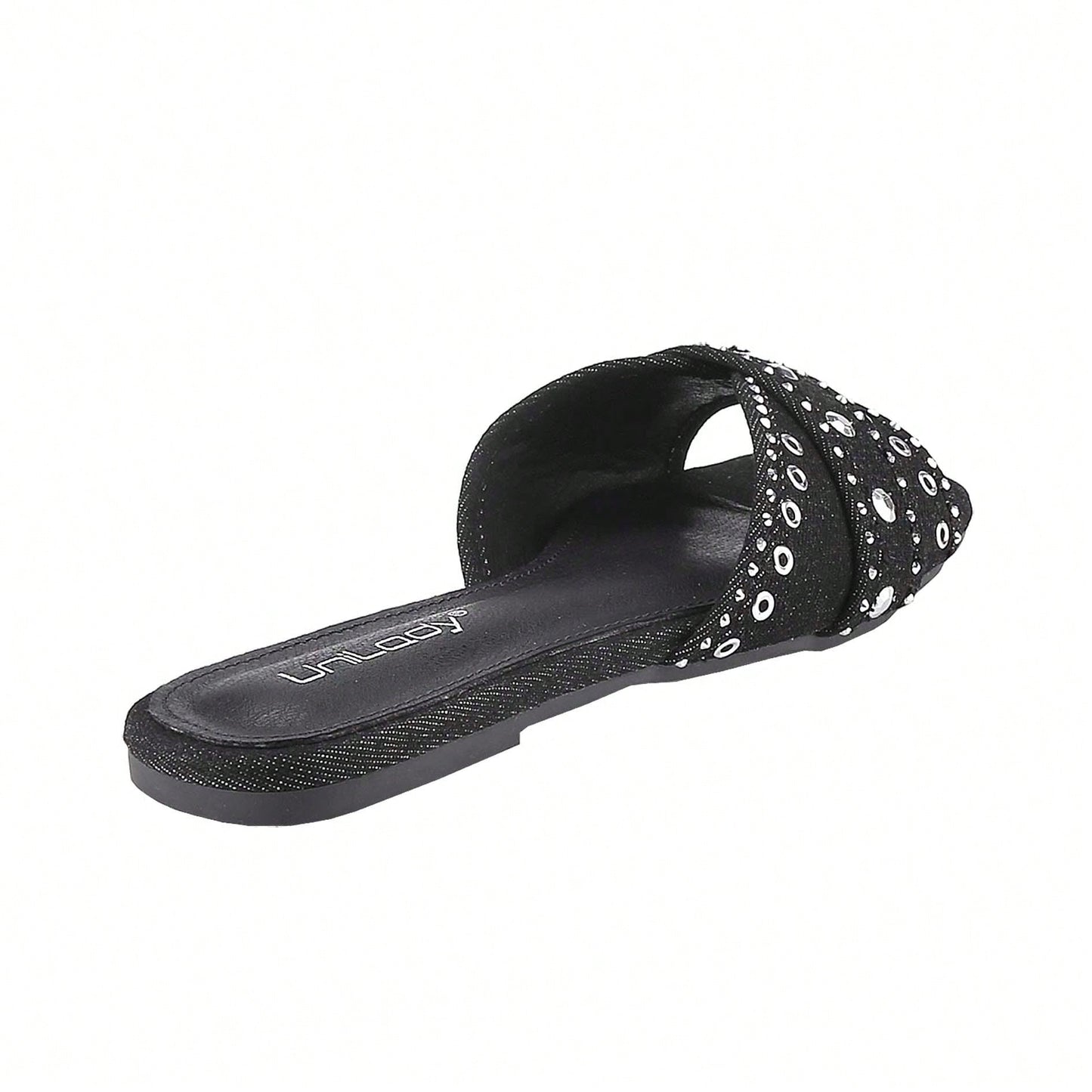Women's Square Open Toe Denim Flat Sandals Slip On Mule Slides Braided Strap Slipper