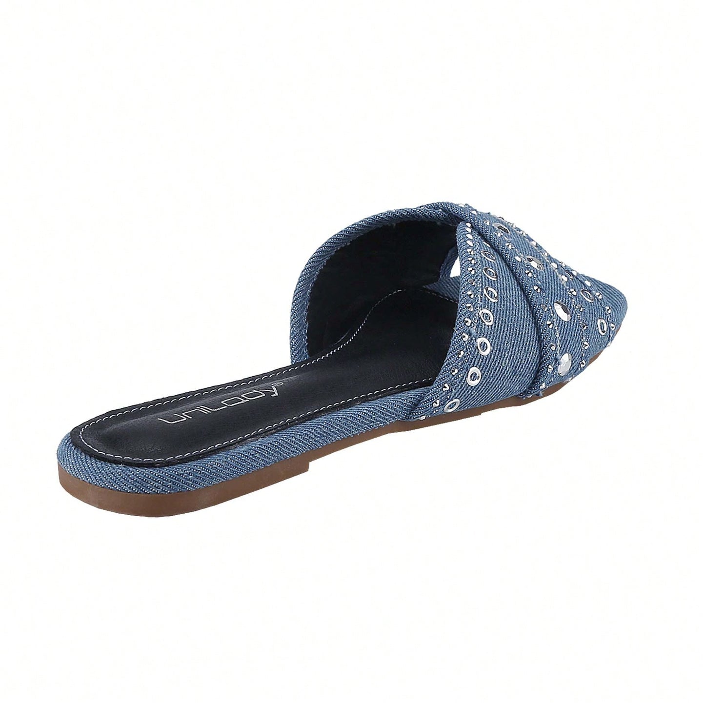 Women's Square Open Toe Denim Flat Sandals Slip On Mule Slides Braided Strap Slipper