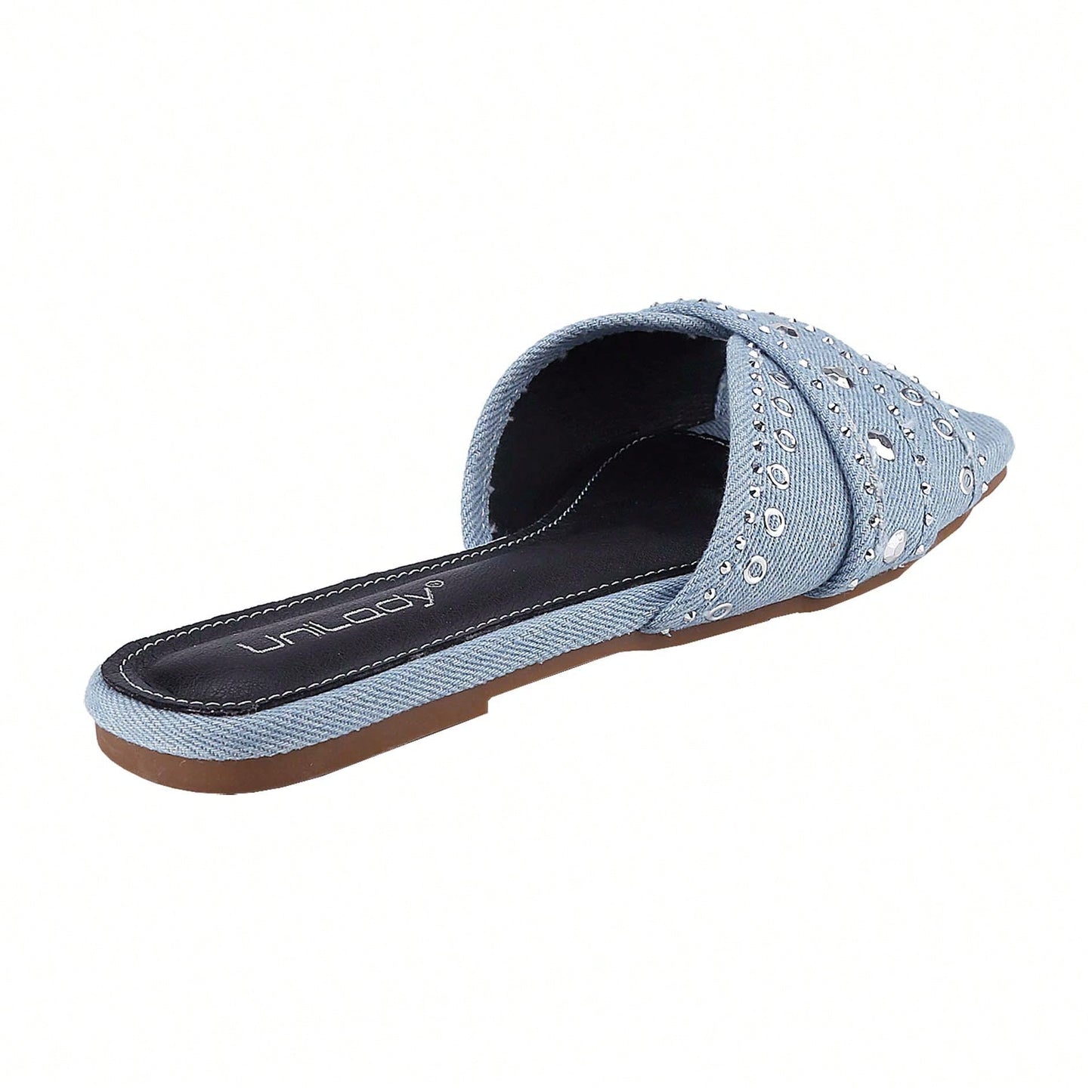 Women's Square Open Toe Denim Flat Sandals Slip On Mule Slides Braided Strap Slipper
