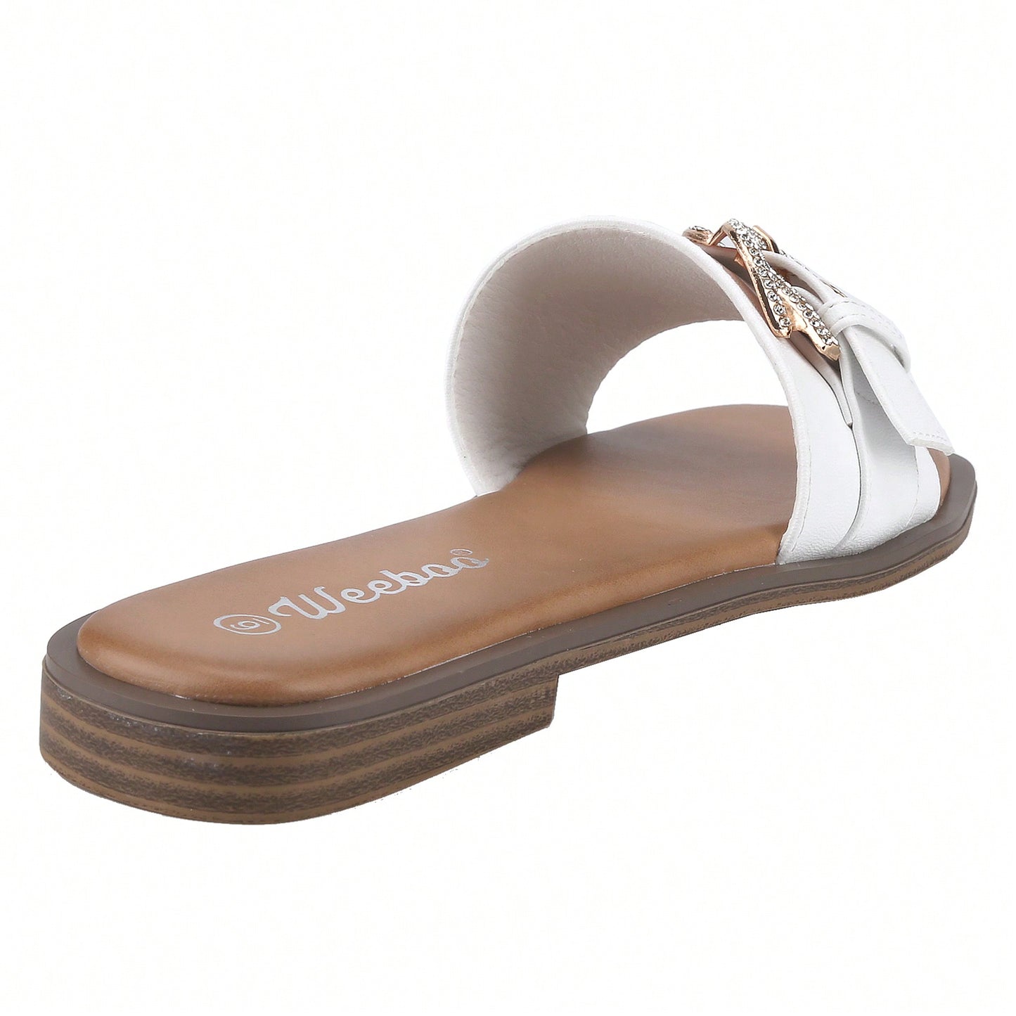 Women's Flat Sandals Fashion Square Open Toe Metal Chain Summer Dressy Sandals Slip On Casual Slides