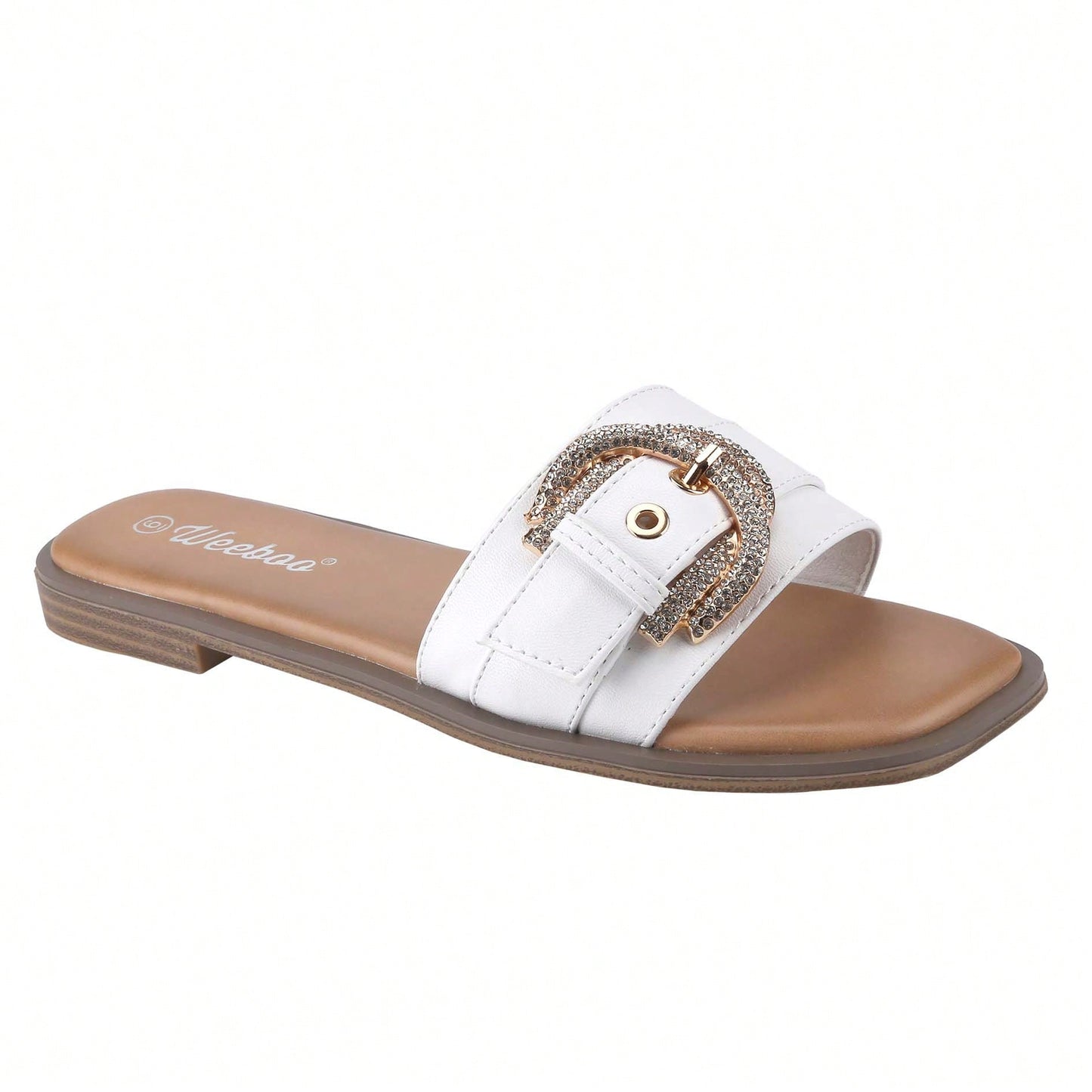 Women's Flat Sandals Fashion Square Open Toe Metal Chain Summer Dressy Sandals Slip On Casual Slides