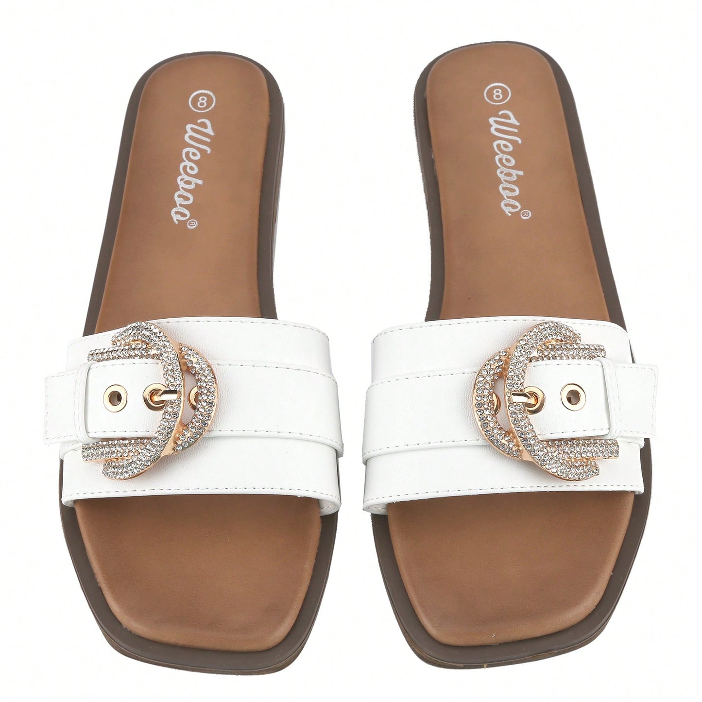 Women's Flat Sandals Fashion Square Open Toe Metal Chain Summer Dressy Sandals Slip On Casual Slides