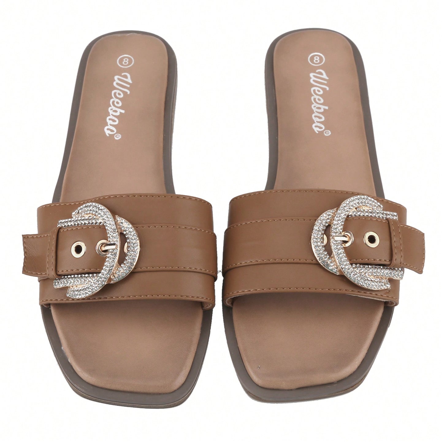 Women's Flat Sandals Fashion Square Open Toe Metal Chain Summer Dressy Sandals Slip On Casual Slides