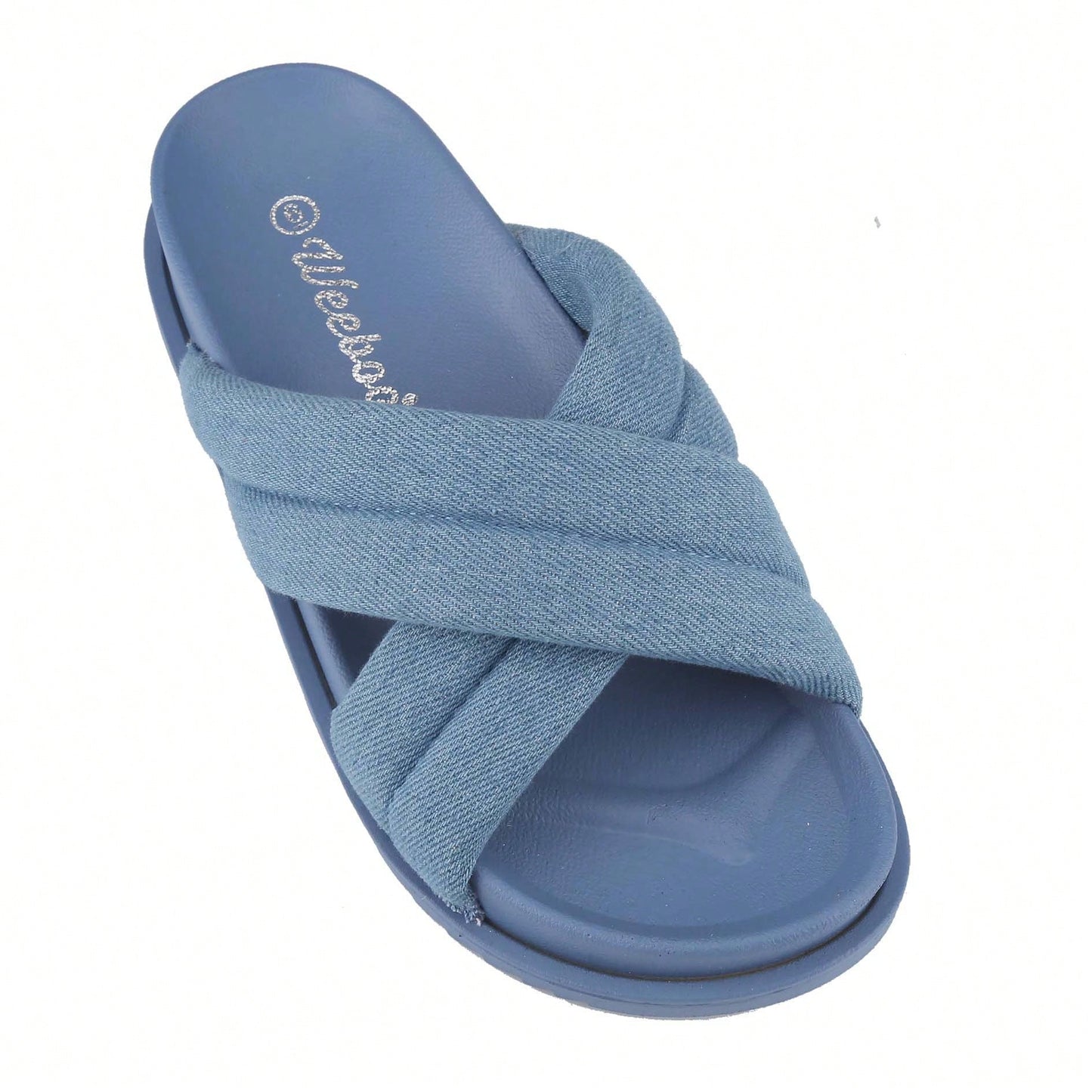 Women's Slide Sandals Slip On Open Toe Cute Platform Criss Cross Flat Sandals For Summer