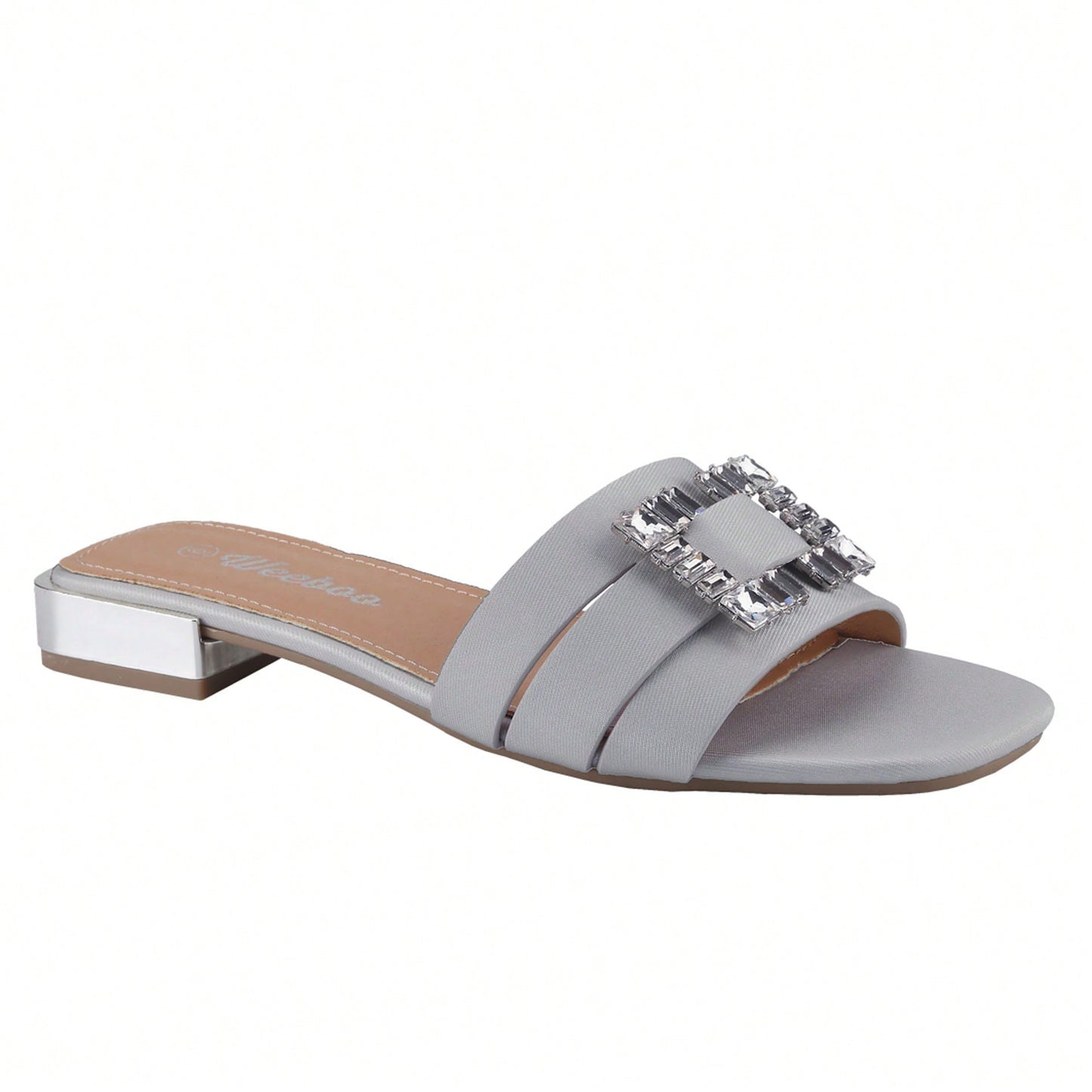 Women's Square Open Toe Slide Slipper With Rhinestone Buckle