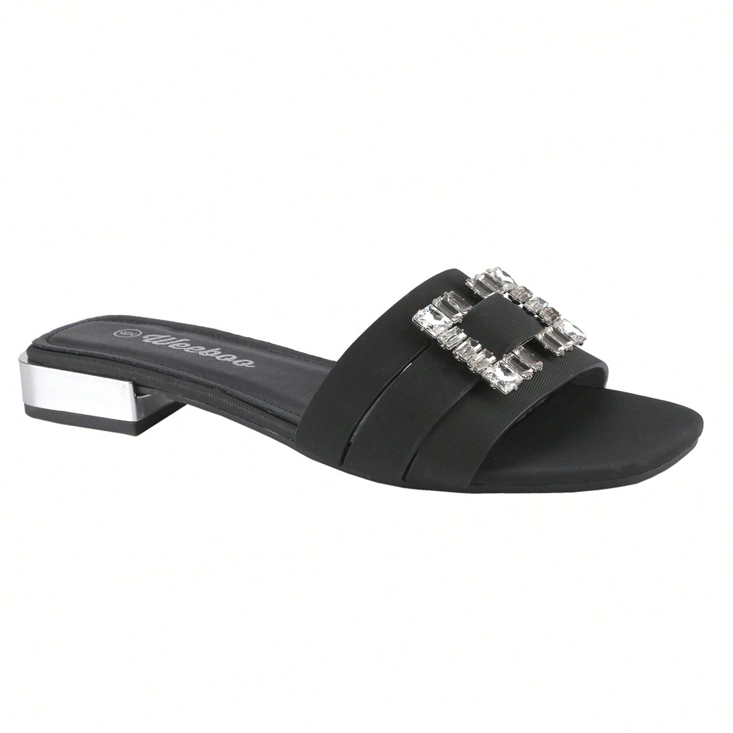 Women's Square Open Toe Slide Slipper With Rhinestone Buckle