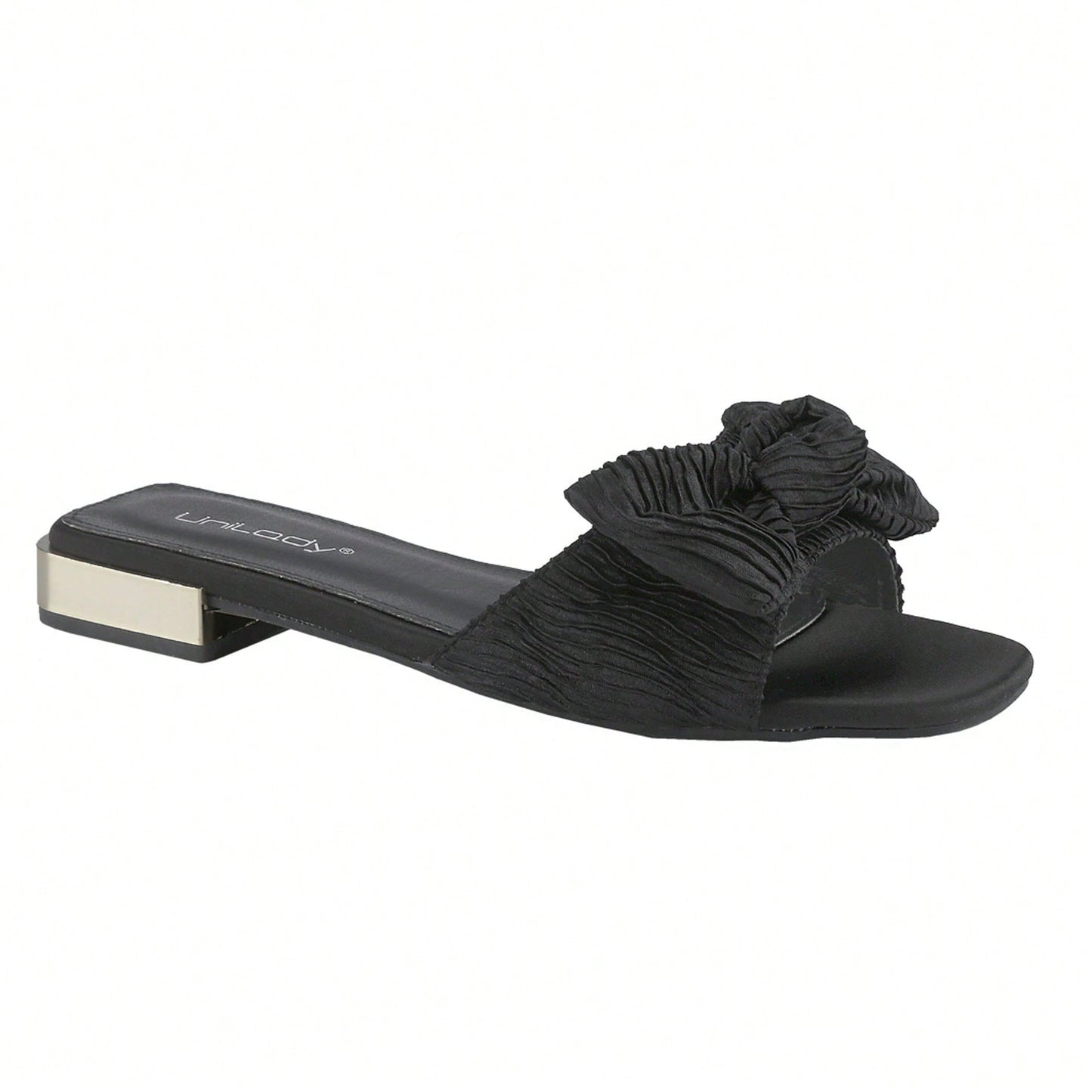 Women's Square Toe Sandals Summer Velvet Leisure Bowknot Slippers Flat Shoes