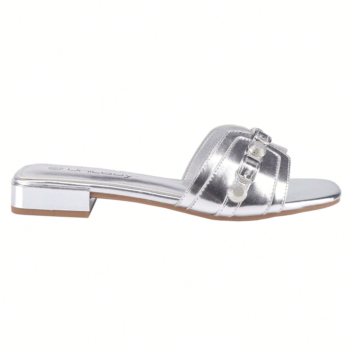 Women's Square Open Toe Summer Casual Flat Slide Sandals