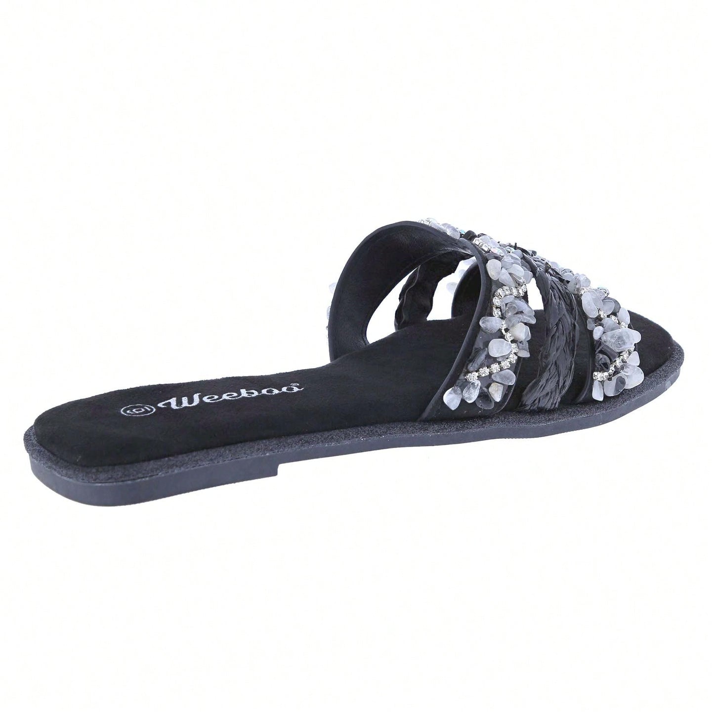 Women's Slip On Slides Open Toe Rhinestone Glitter Flat Sandals Bling Sparkle Casual Shoes