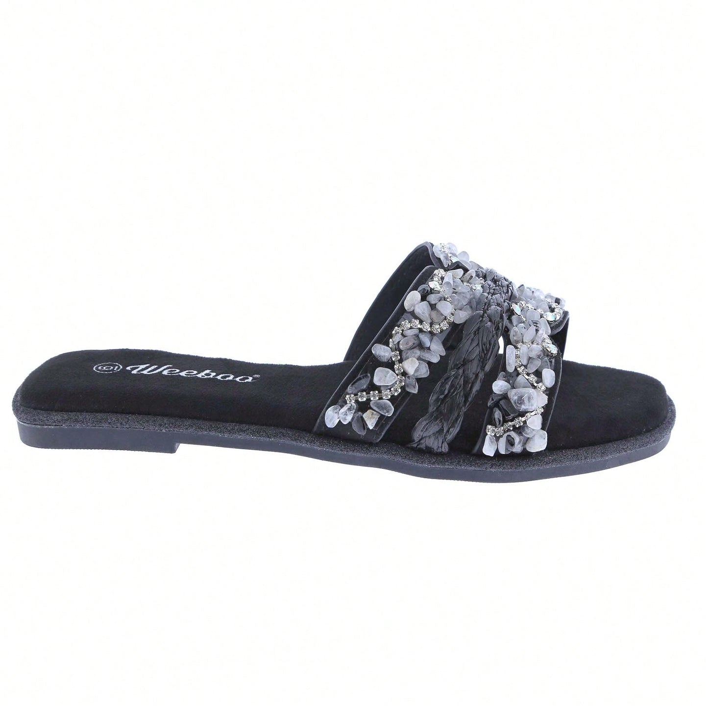 Women's Slip On Slides Open Toe Rhinestone Glitter Flat Sandals Bling Sparkle Casual Shoes