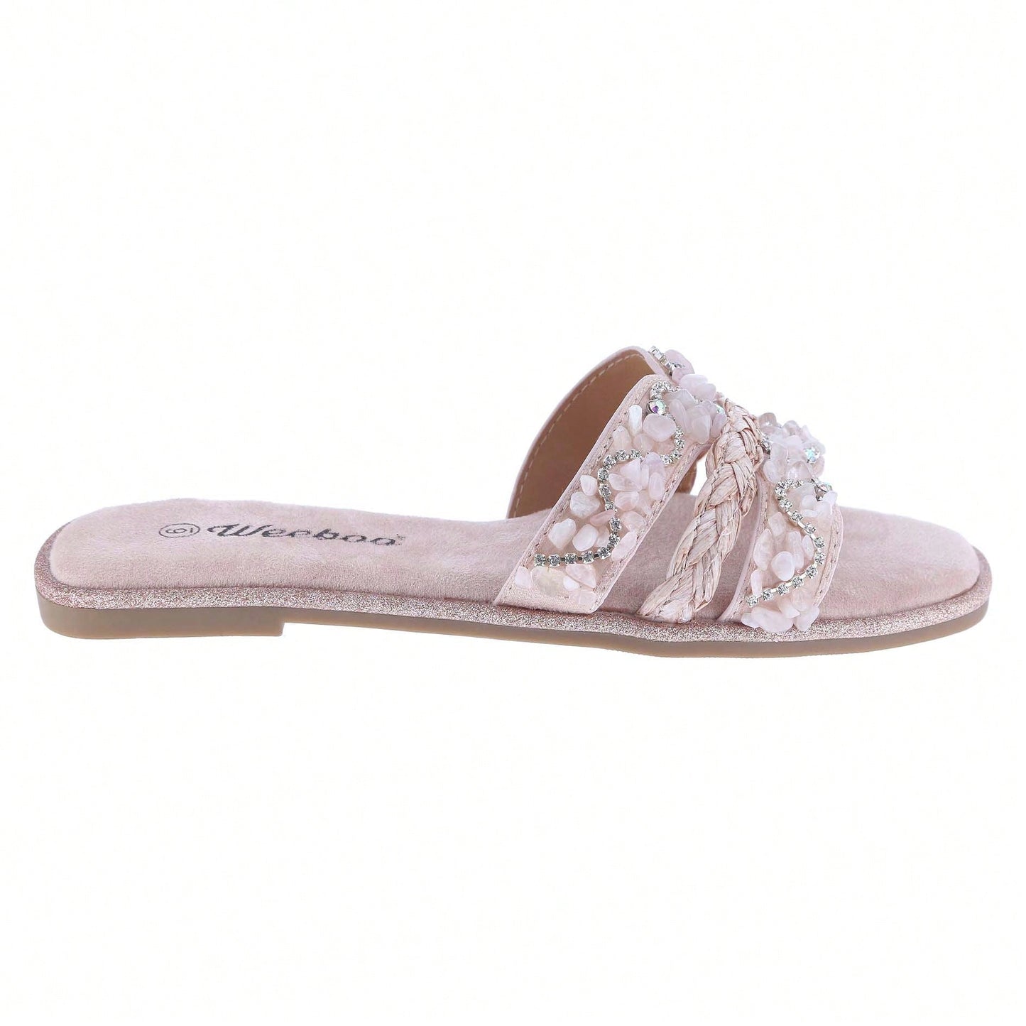 Women's Slip On Slides Open Toe Rhinestone Glitter Flat Sandals Bling Sparkle Casual Shoes