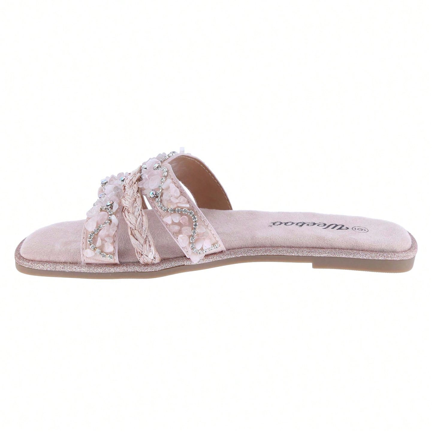 Women's Slip On Slides Open Toe Rhinestone Glitter Flat Sandals Bling Sparkle Casual Shoes