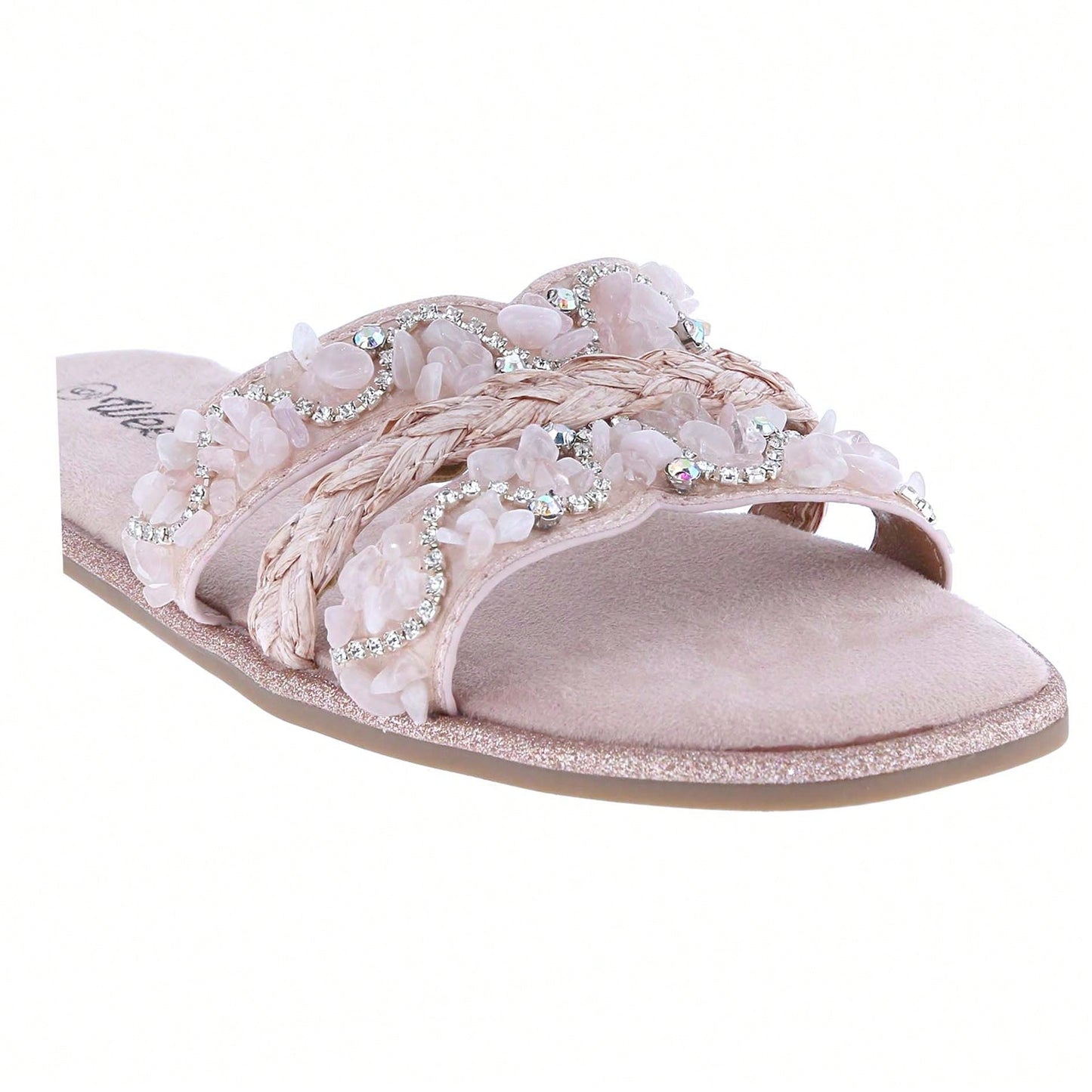 Women's Slip On Slides Open Toe Rhinestone Glitter Flat Sandals Bling Sparkle Casual Shoes