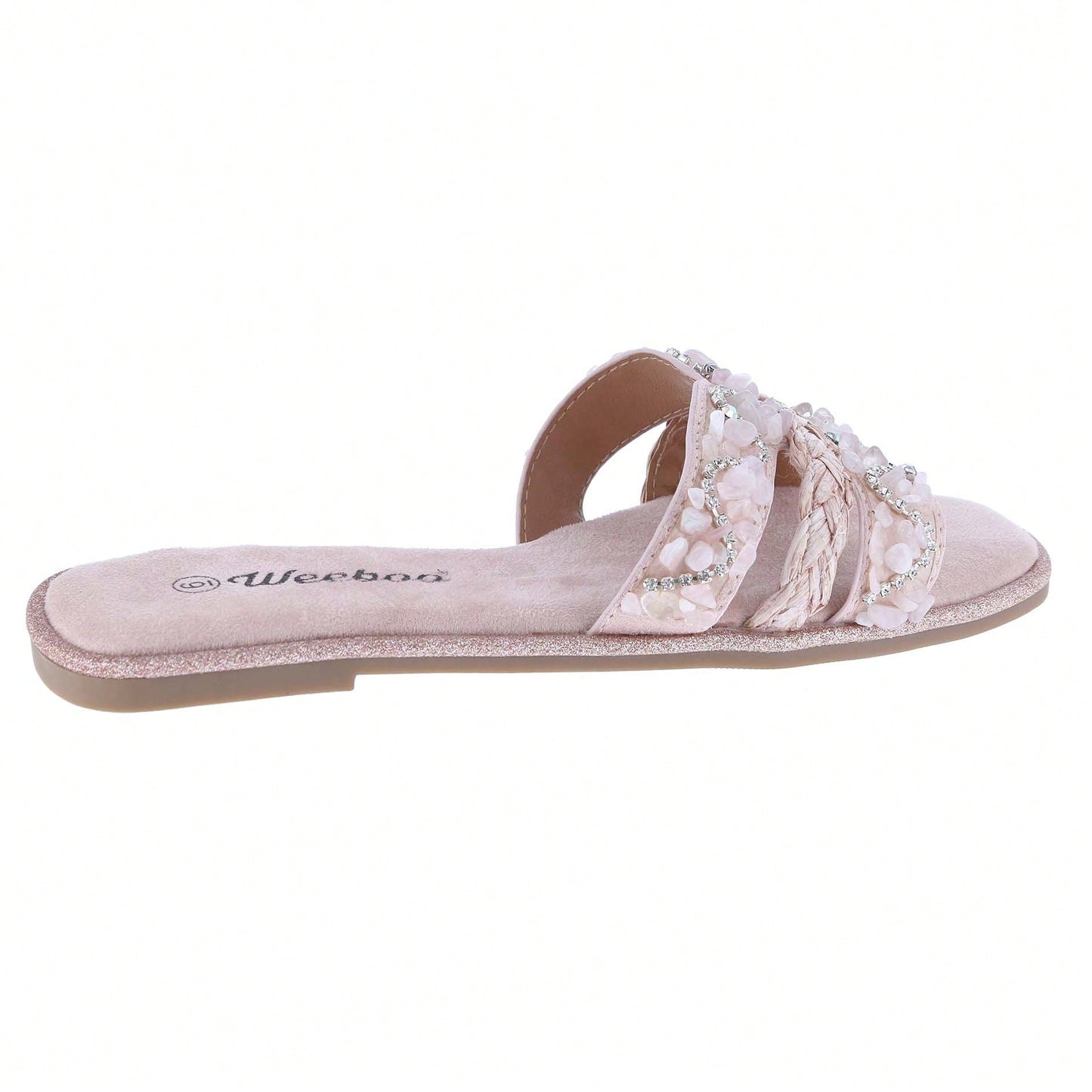 Women's Slip On Slides Open Toe Rhinestone Glitter Flat Sandals Bling Sparkle Casual Shoes