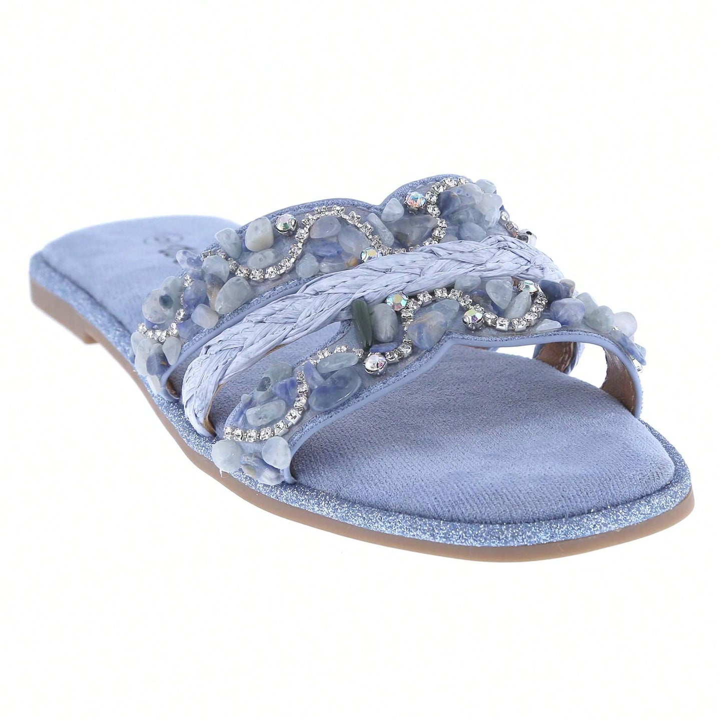 Women's Slip On Slides Open Toe Rhinestone Glitter Flat Sandals Bling Sparkle Casual Shoes