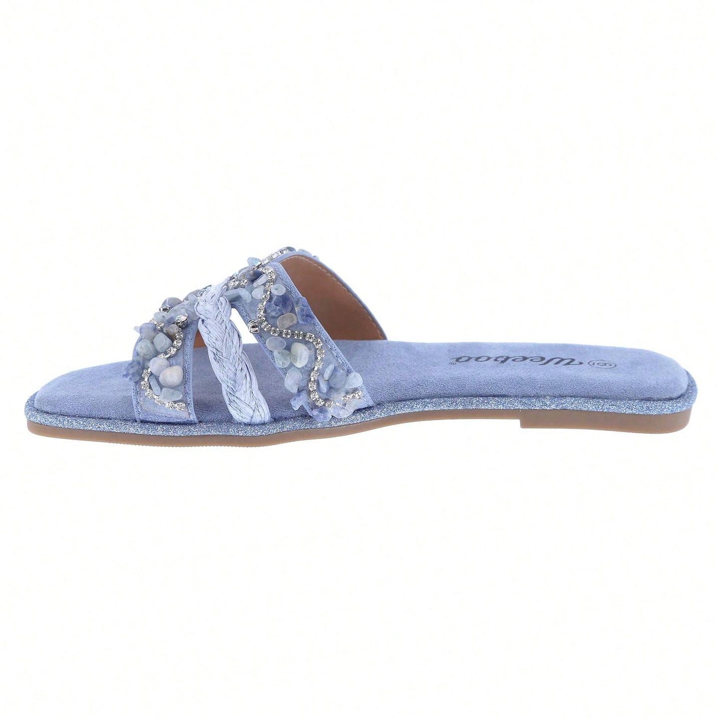 Women's Slip On Slides Open Toe Rhinestone Glitter Flat Sandals Bling Sparkle Casual Shoes