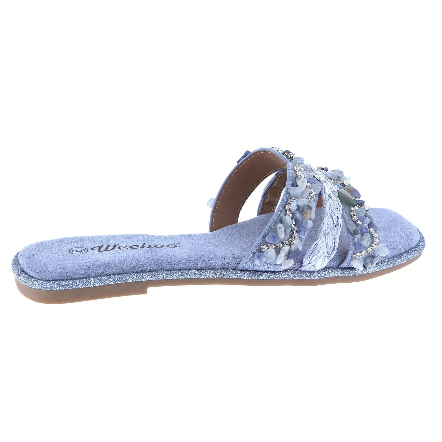 Women's Slip On Slides Open Toe Rhinestone Glitter Flat Sandals Bling Sparkle Casual Shoes