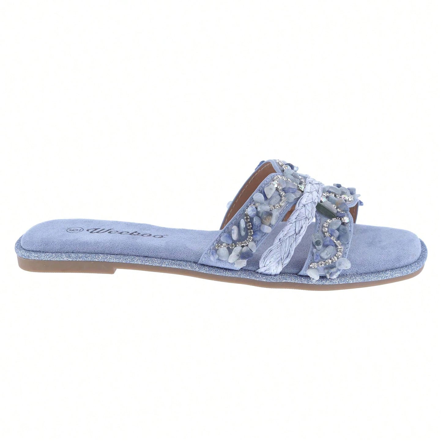 Women's Slip On Slides Open Toe Rhinestone Glitter Flat Sandals Bling Sparkle Casual Shoes