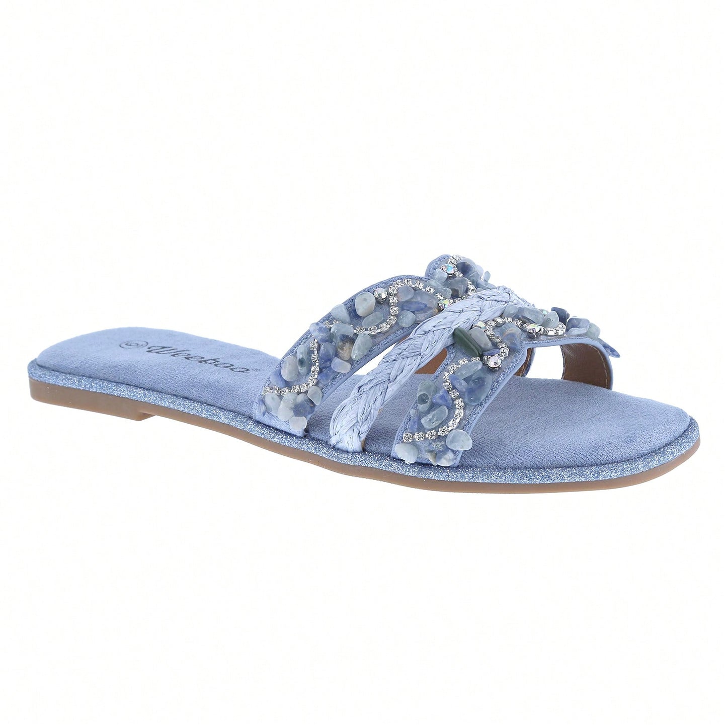 Women's Slip On Slides Open Toe Rhinestone Glitter Flat Sandals Bling Sparkle Casual Shoes