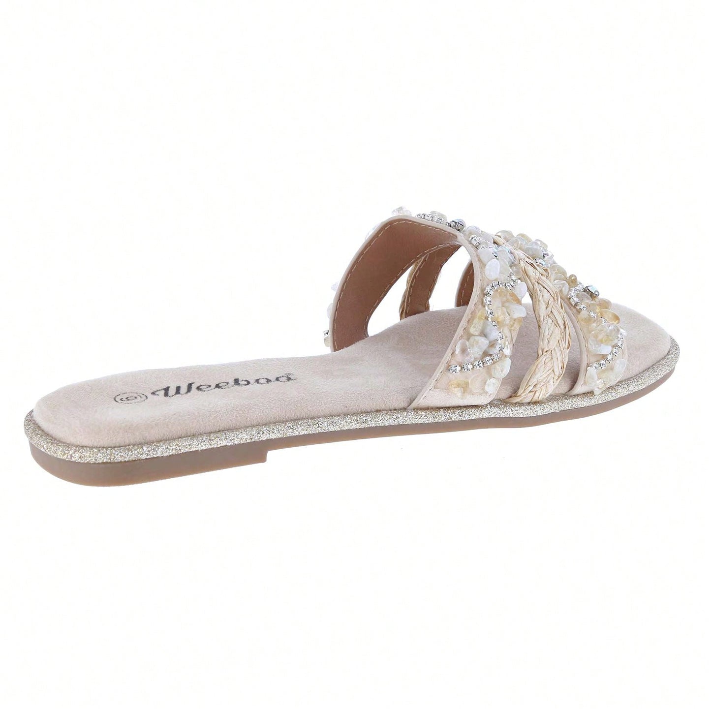 Women's Slip On Slides Open Toe Rhinestone Glitter Flat Sandals Bling Sparkle Casual Shoes