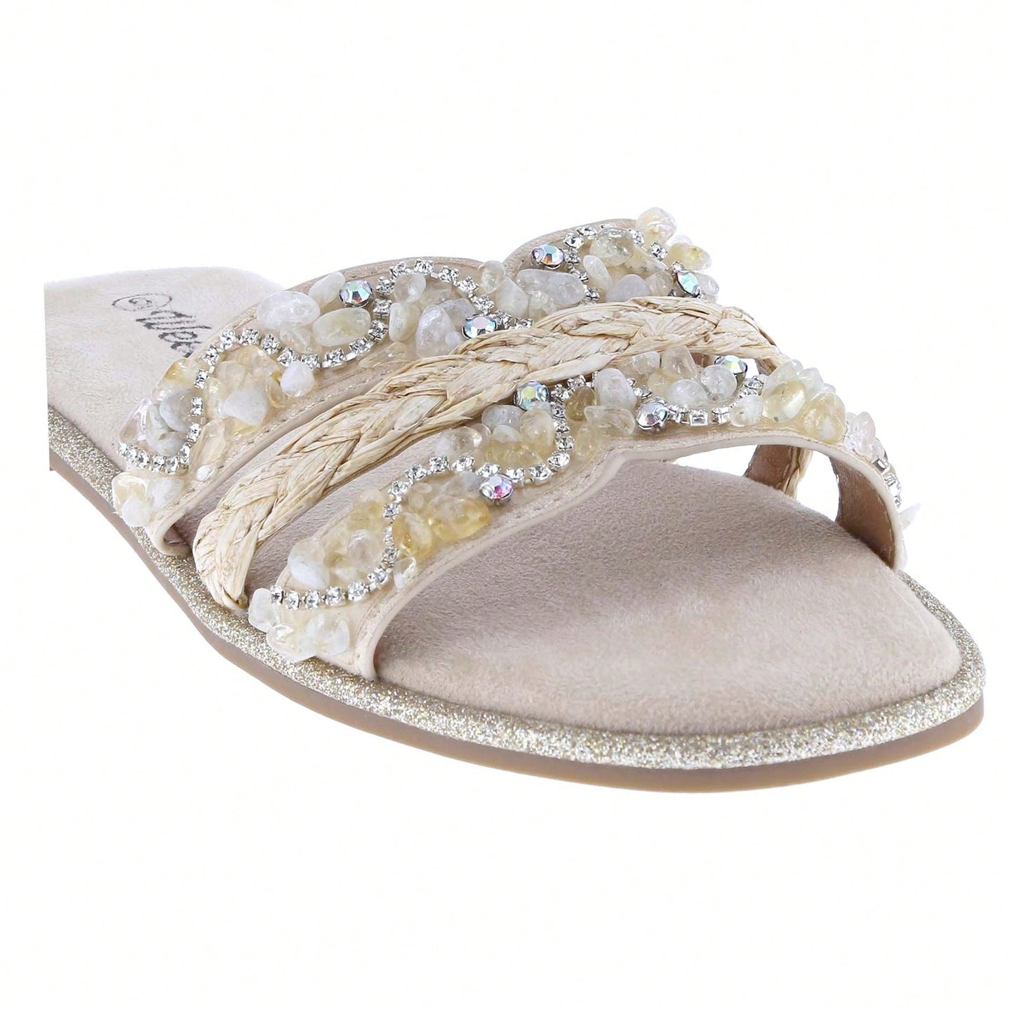 Women's Slip On Slides Open Toe Rhinestone Glitter Flat Sandals Bling Sparkle Casual Shoes