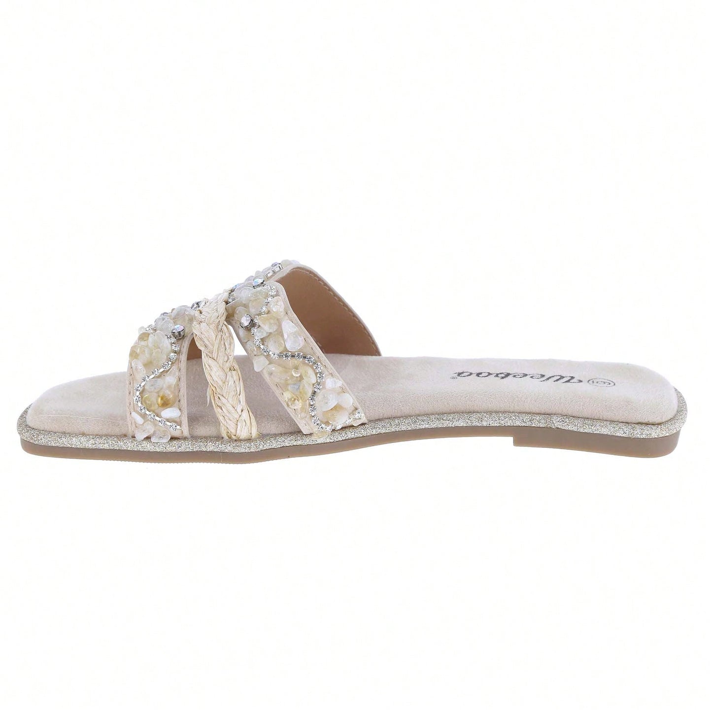 Women's Slip On Slides Open Toe Rhinestone Glitter Flat Sandals Bling Sparkle Casual Shoes