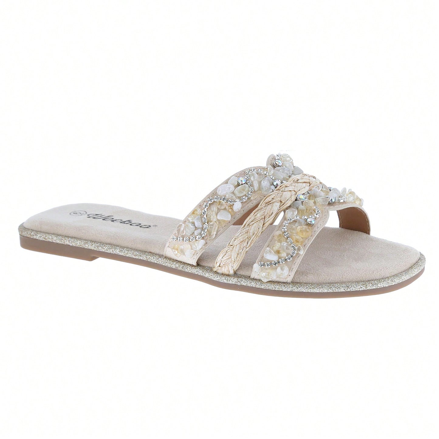 Women's Slip On Slides Open Toe Rhinestone Glitter Flat Sandals Bling Sparkle Casual Shoes