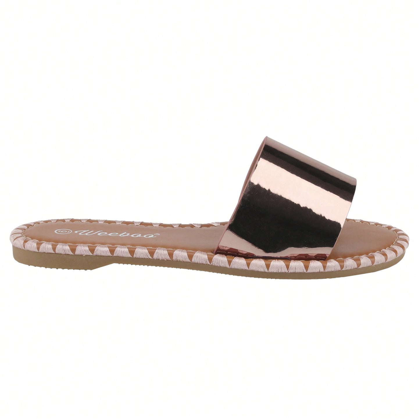 Women's Flat Sandals Fashion Round Open Toe Metal Chain Summer Dressy Sandals Slip On Casual Slides