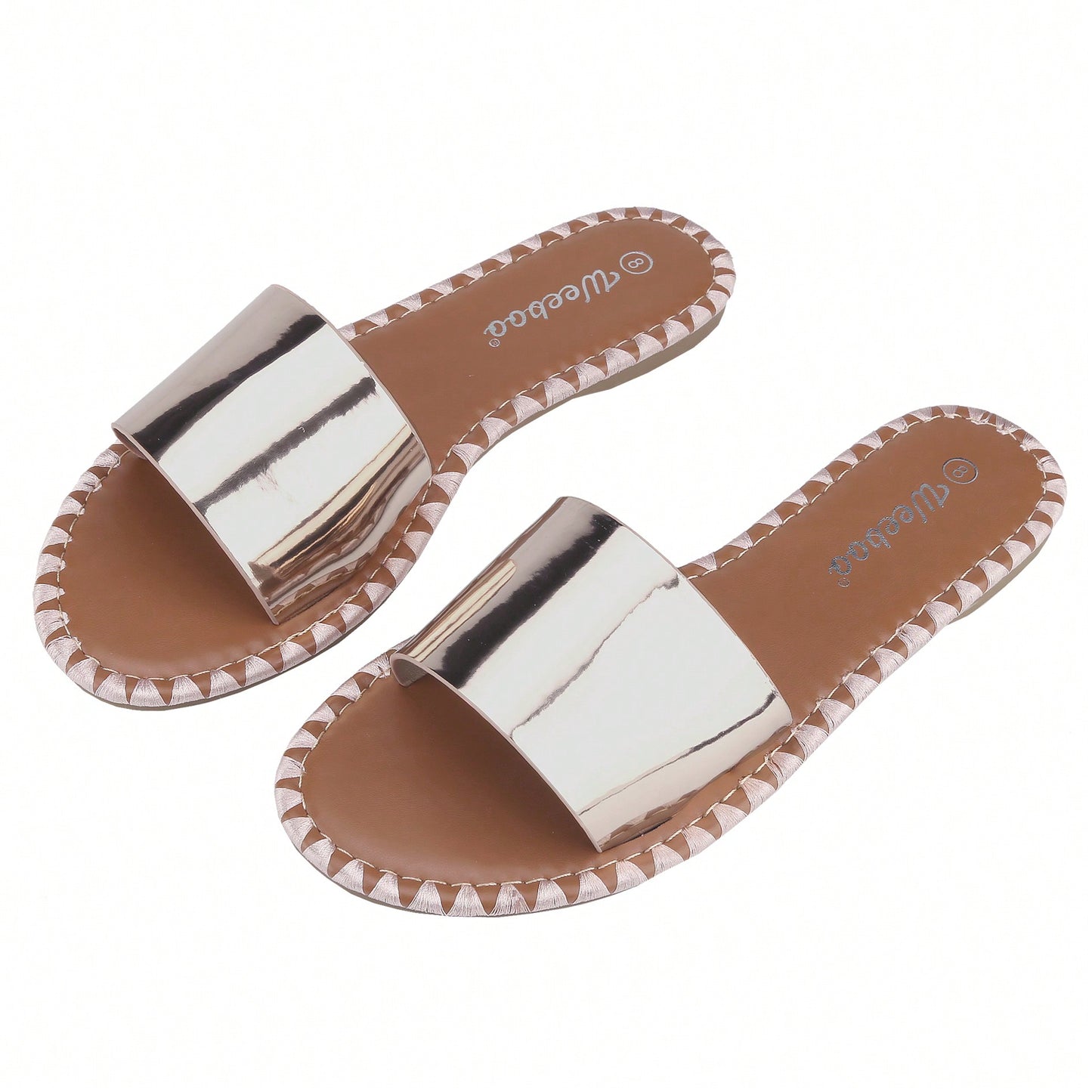 Women's Flat Sandals Fashion Round Open Toe Metal Chain Summer Dressy Sandals Slip On Casual Slides