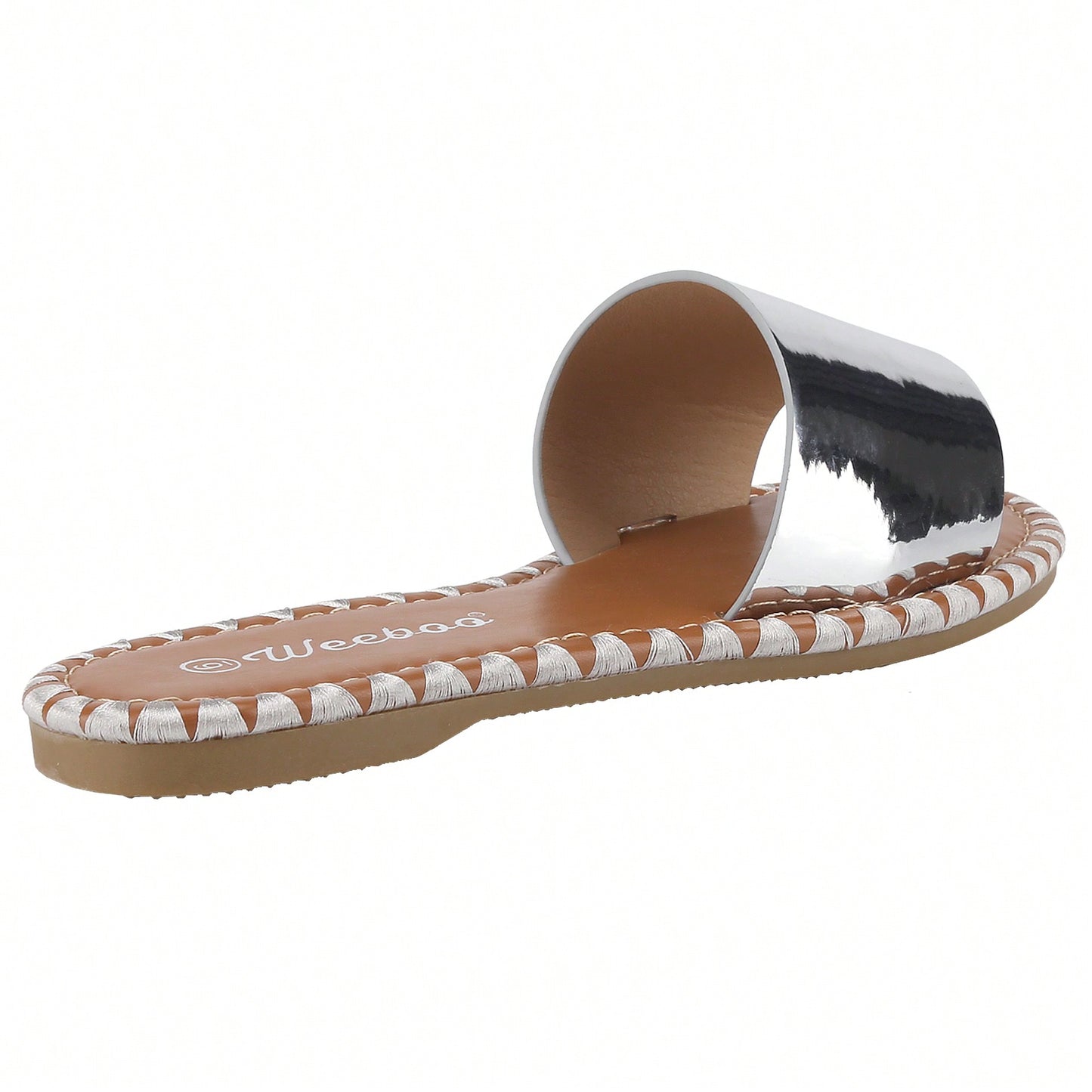 Women's Flat Sandals Fashion Round Open Toe Metal Chain Summer Dressy Sandals Slip On Casual Slides