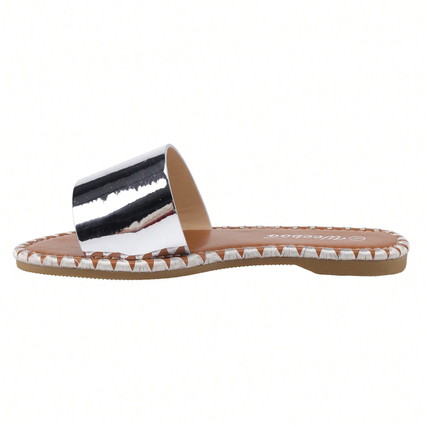 Women's Flat Sandals Fashion Round Open Toe Metal Chain Summer Dressy Sandals Slip On Casual Slides