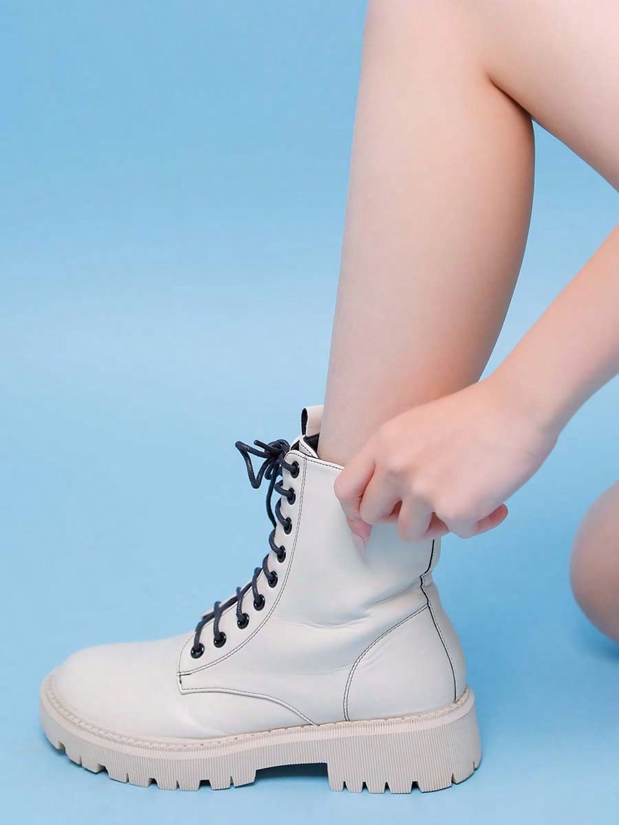 Women's Fashion Ankle Booties Causal 8-Eye Side Zipper Lace-Up Combat Boots