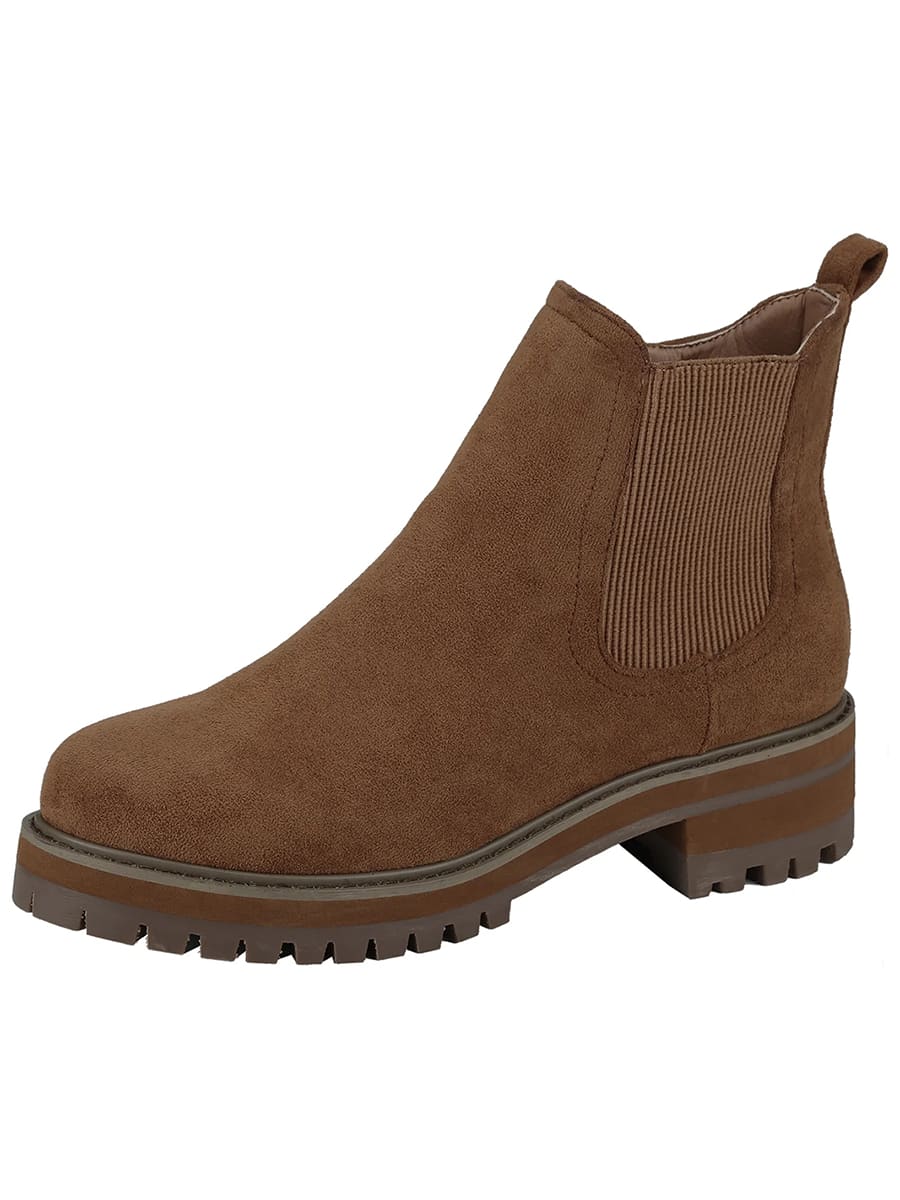 Women's Slip On Ankle Boot, Western Almond Round Toe Low Heel Elastic Bootie