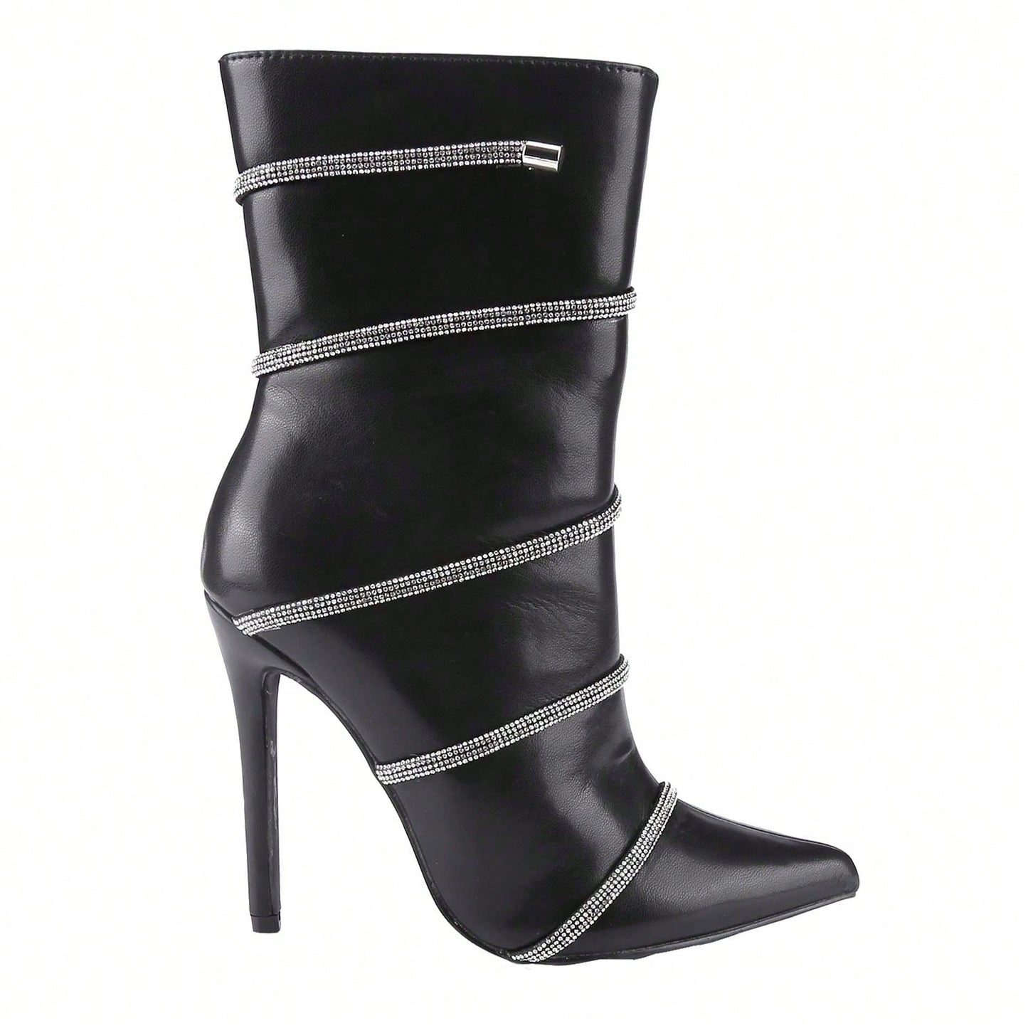 Women's Stiletto Ankle Boots Sexy Pointed Toe Crystal Straps Embellished Booties Slip-On High Heels Boots