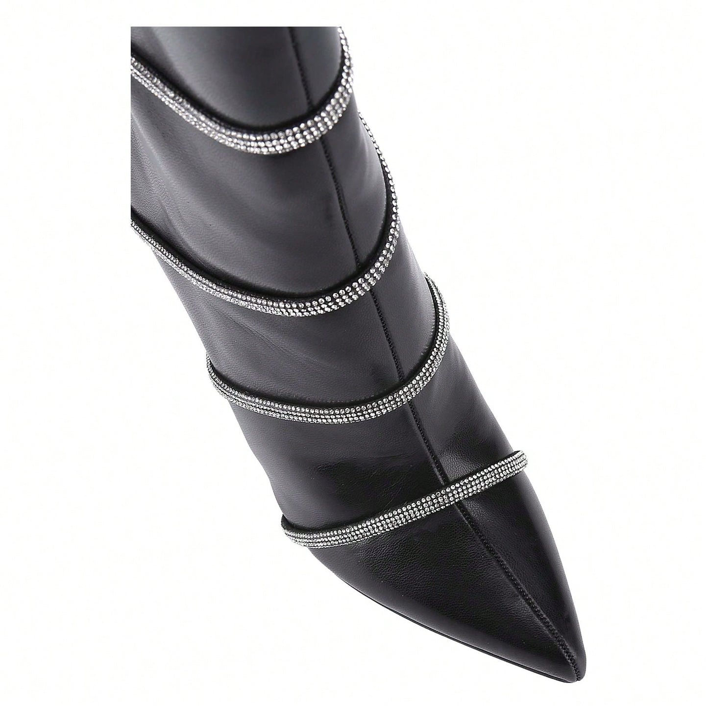 Women's Stiletto Ankle Boots Sexy Pointed Toe Crystal Straps Embellished Booties Slip-On High Heels Boots