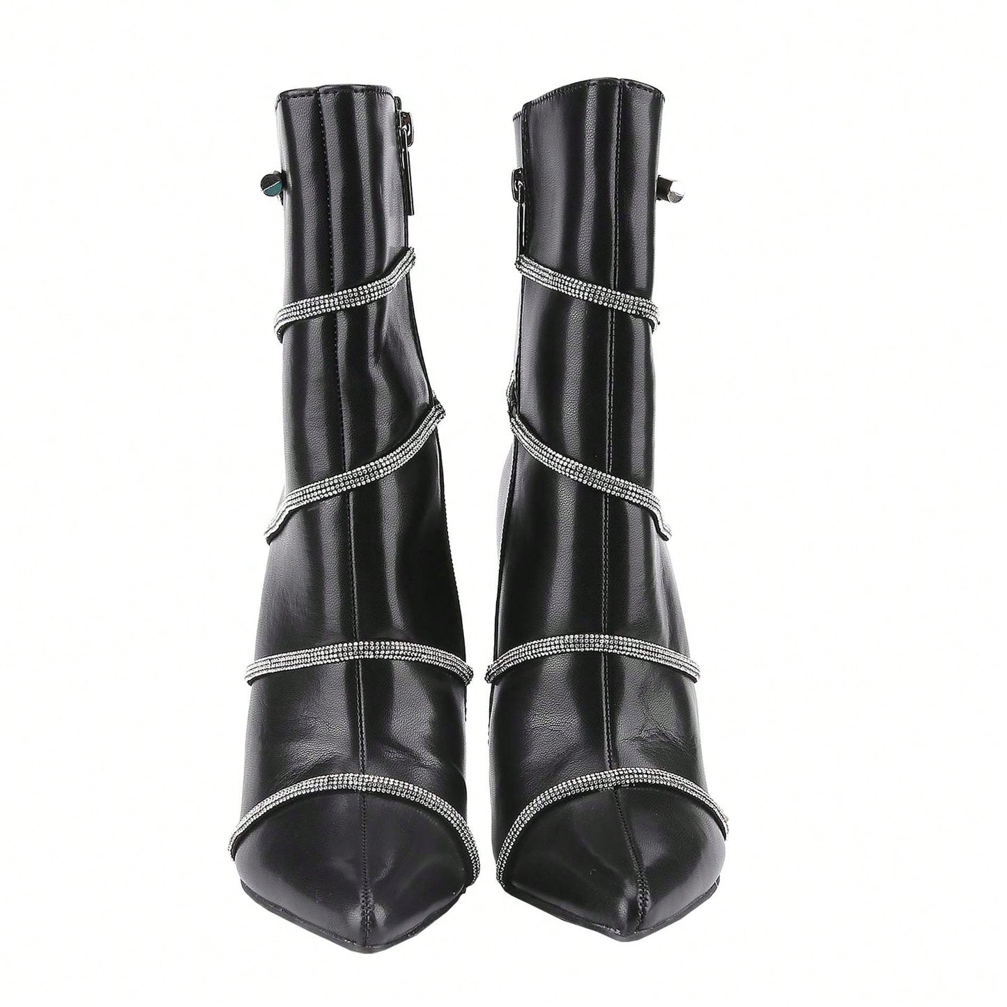 Women's Stiletto Ankle Boots Sexy Pointed Toe Crystal Straps Embellished Booties Slip-On High Heels Boots