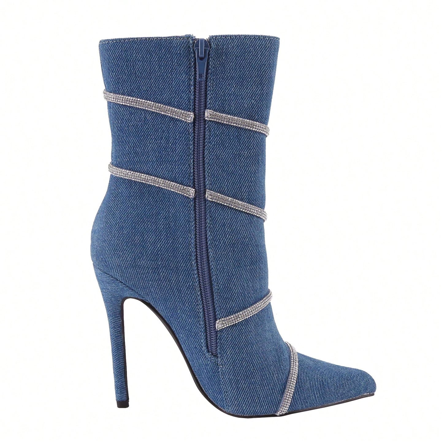 Women's Stiletto Ankle Boots Sexy Pointed Toe Crystal Straps Embellished Booties Slip-On High Heels Boots