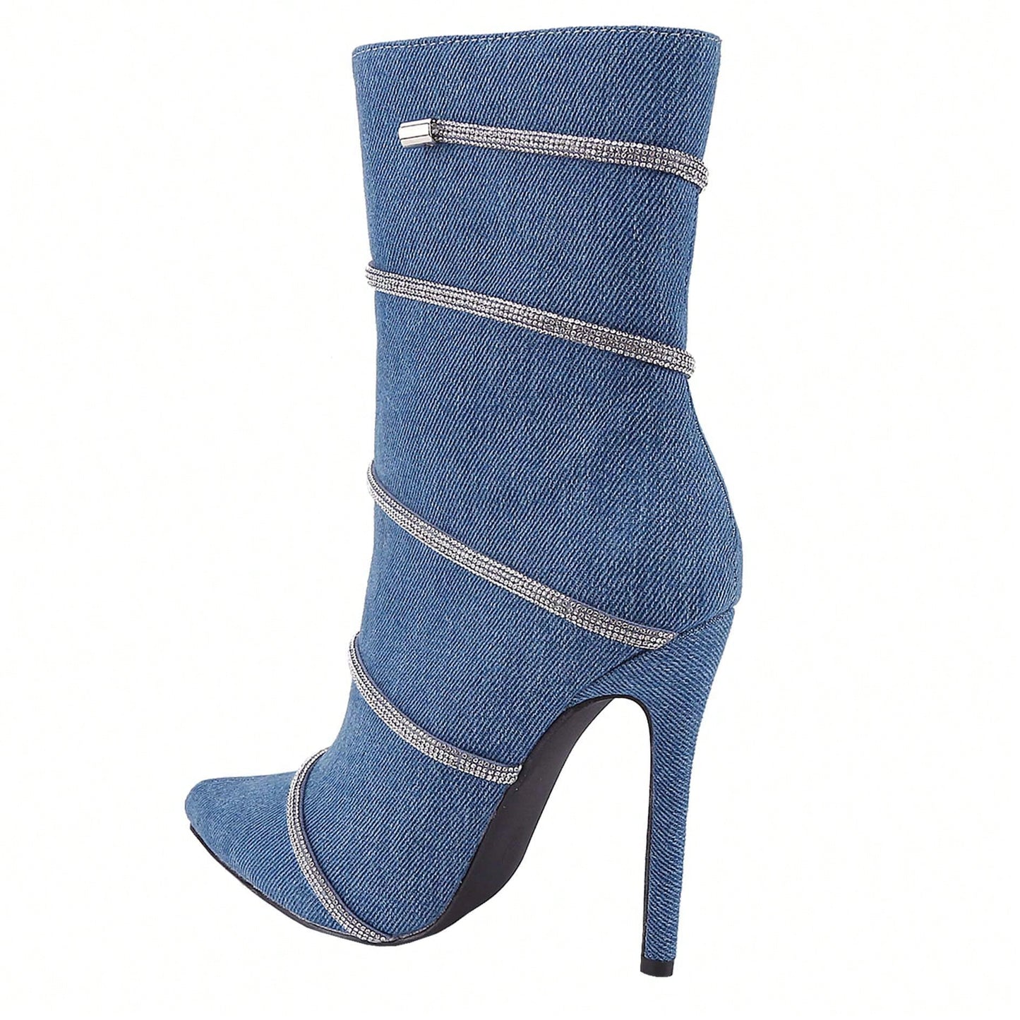Women's Stiletto Ankle Boots Sexy Pointed Toe Crystal Straps Embellished Booties Slip-On High Heels Boots
