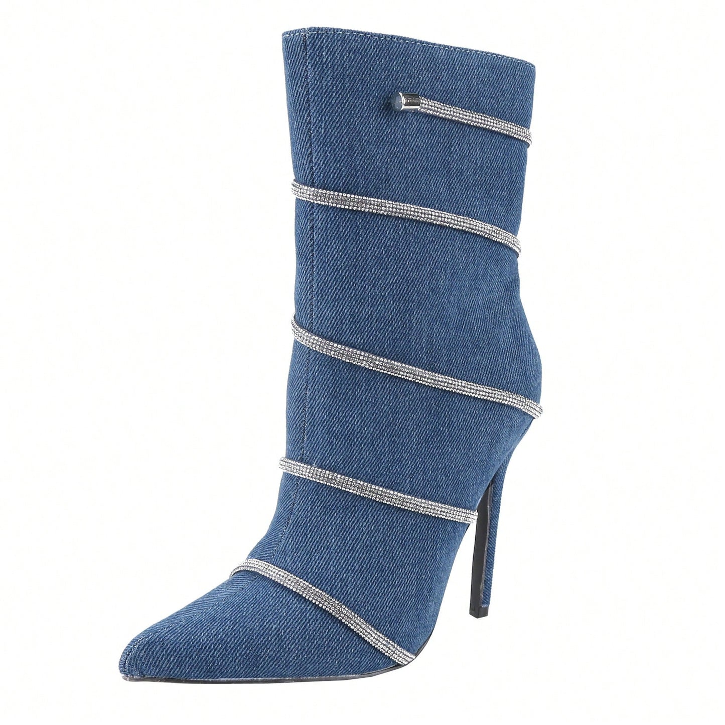 Women's Stiletto Ankle Boots Sexy Pointed Toe Crystal Straps Embellished Booties Slip-On High Heels Boots