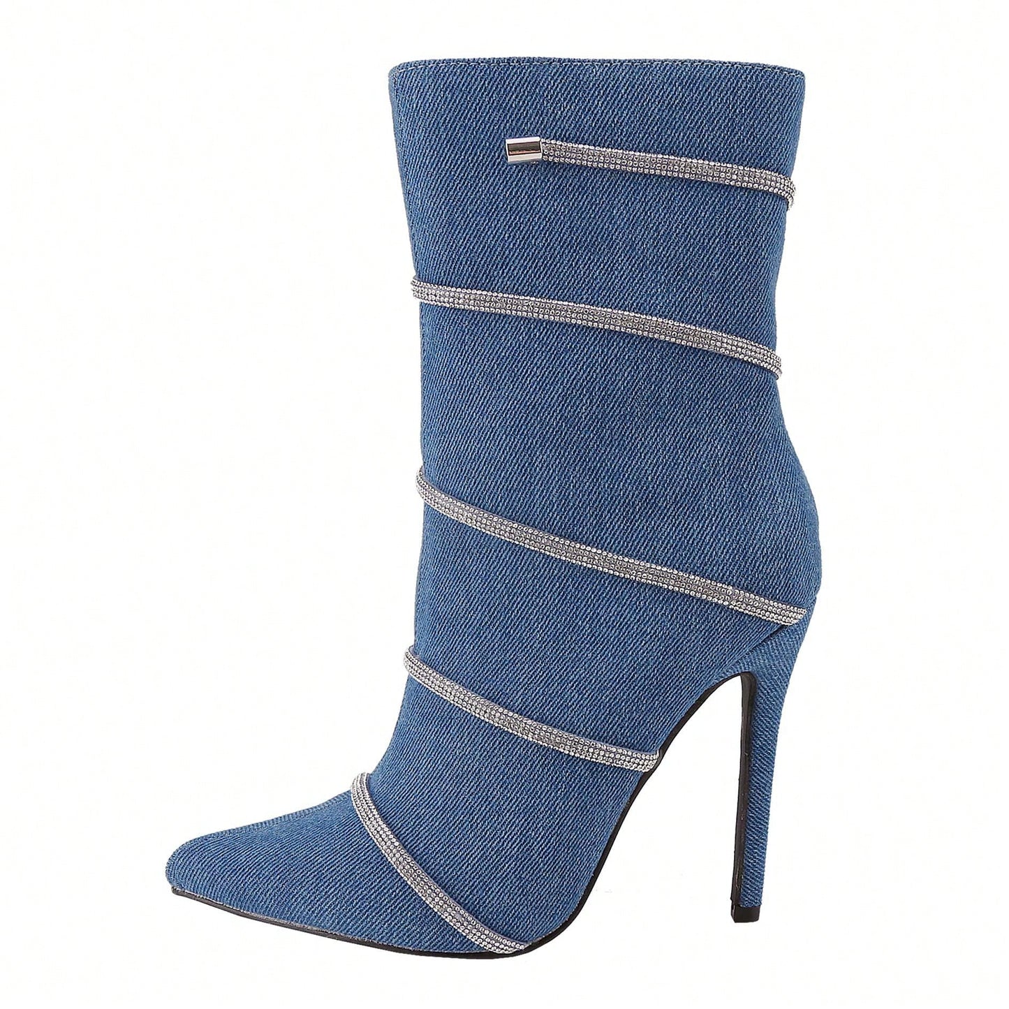 Women's Stiletto Ankle Boots Sexy Pointed Toe Crystal Straps Embellished Booties Slip-On High Heels Boots