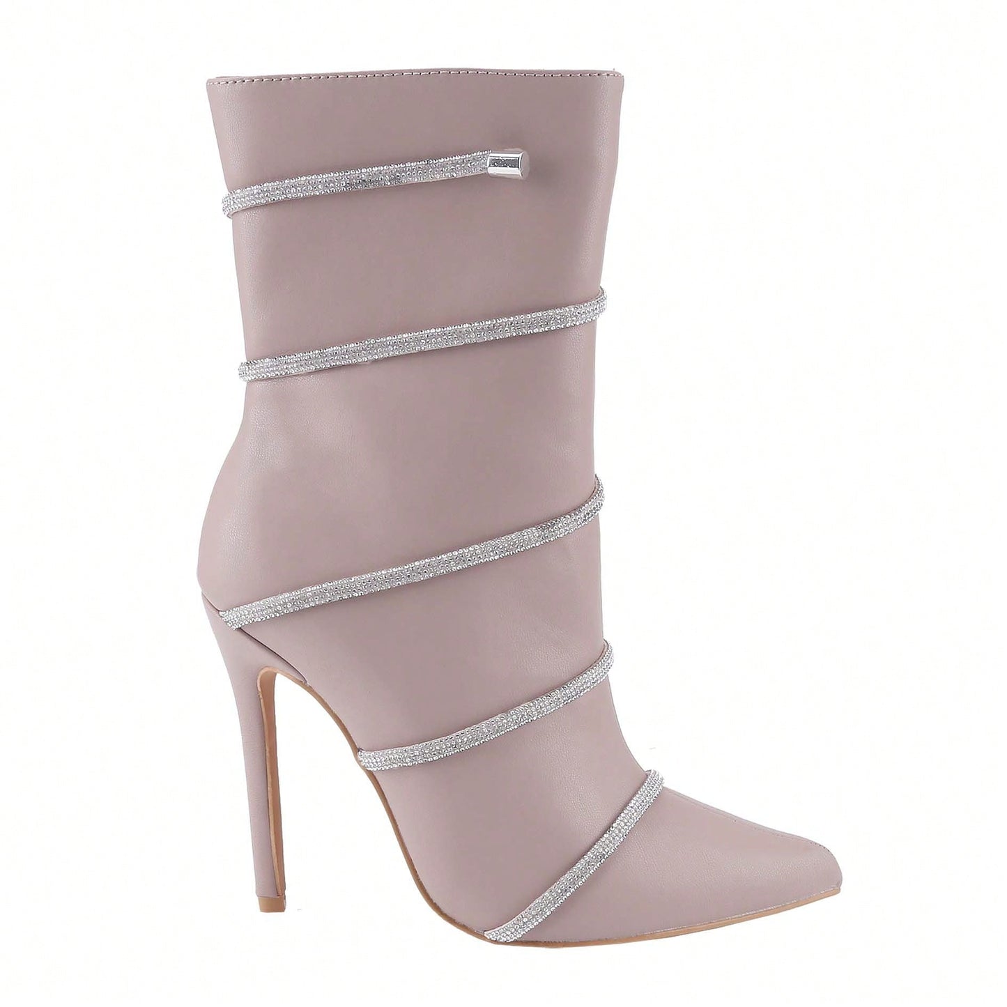 Women's Stiletto Ankle Boots Sexy Pointed Toe Crystal Straps Embellished Booties Slip-On High Heels Boots