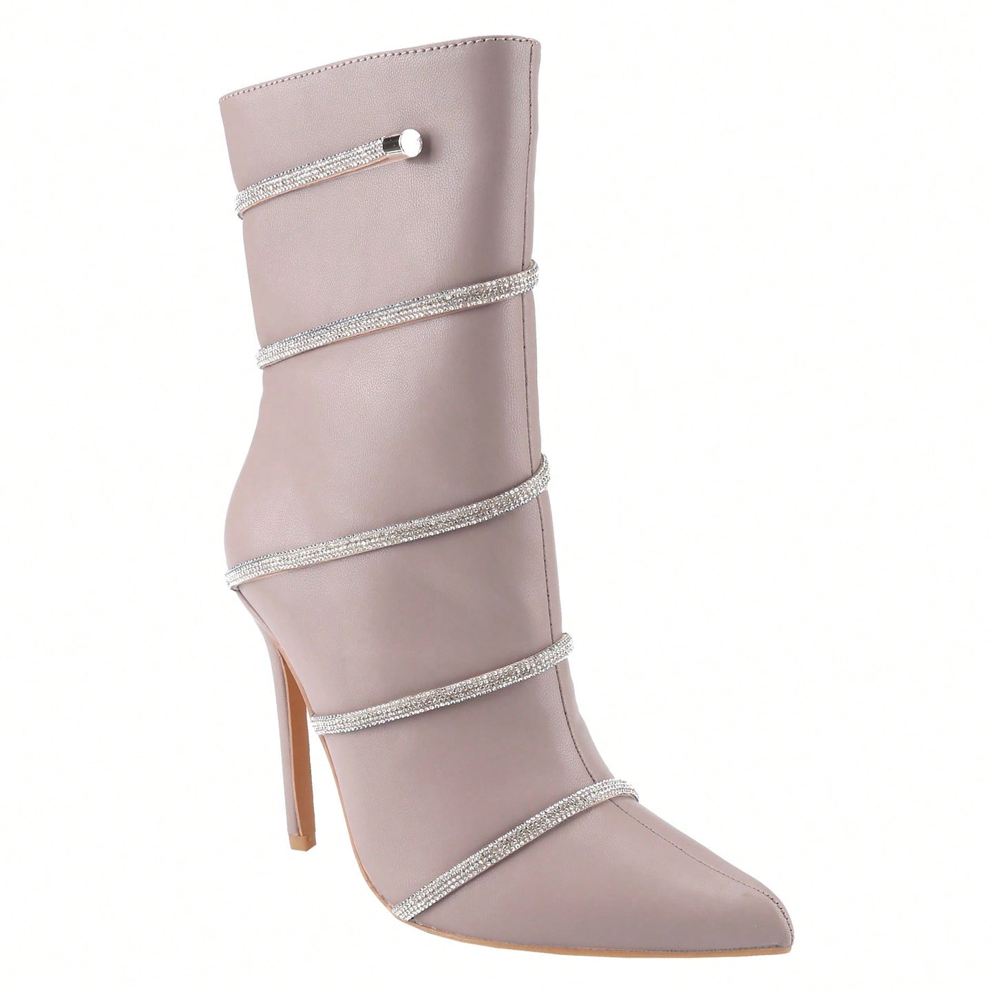 Women's Stiletto Ankle Boots Sexy Pointed Toe Crystal Straps Embellished Booties Slip-On High Heels Boots