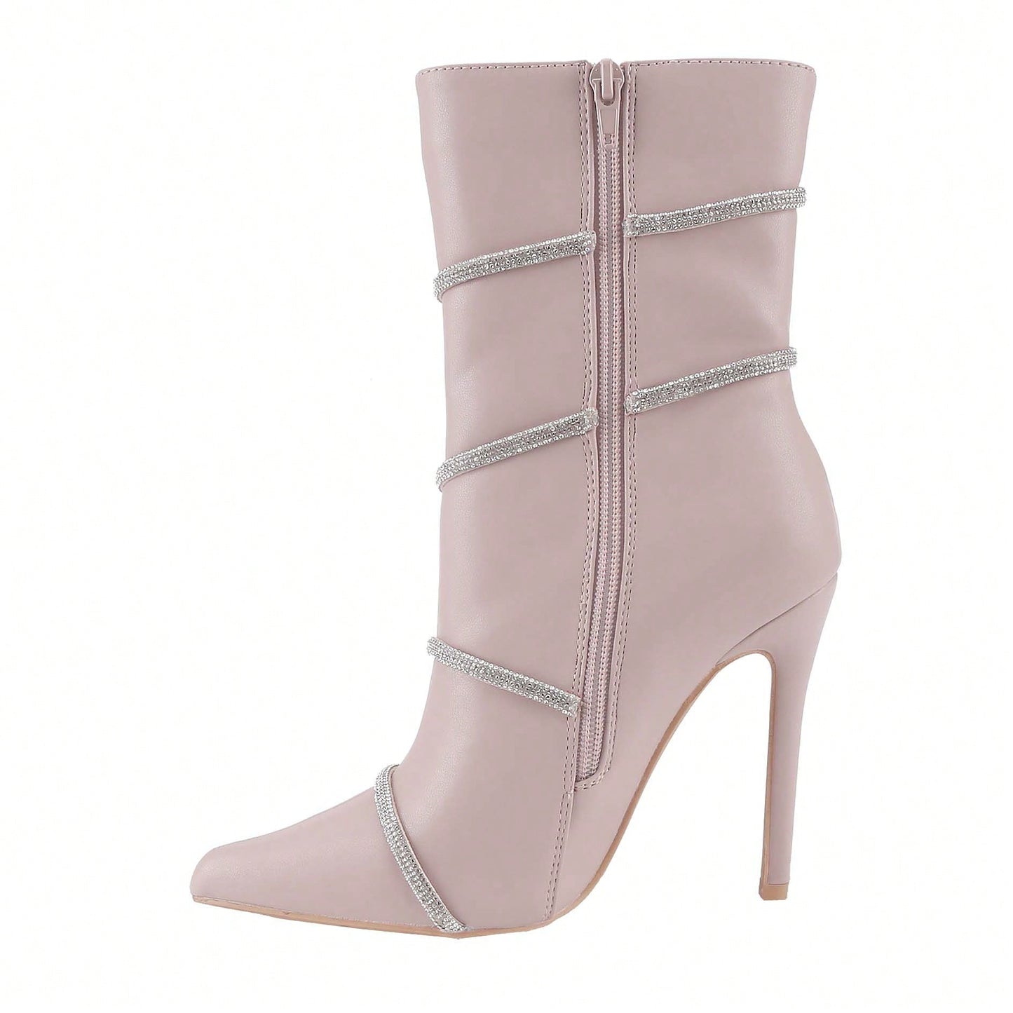 Women's Stiletto Ankle Boots Sexy Pointed Toe Crystal Straps Embellished Booties Slip-On High Heels Boots
