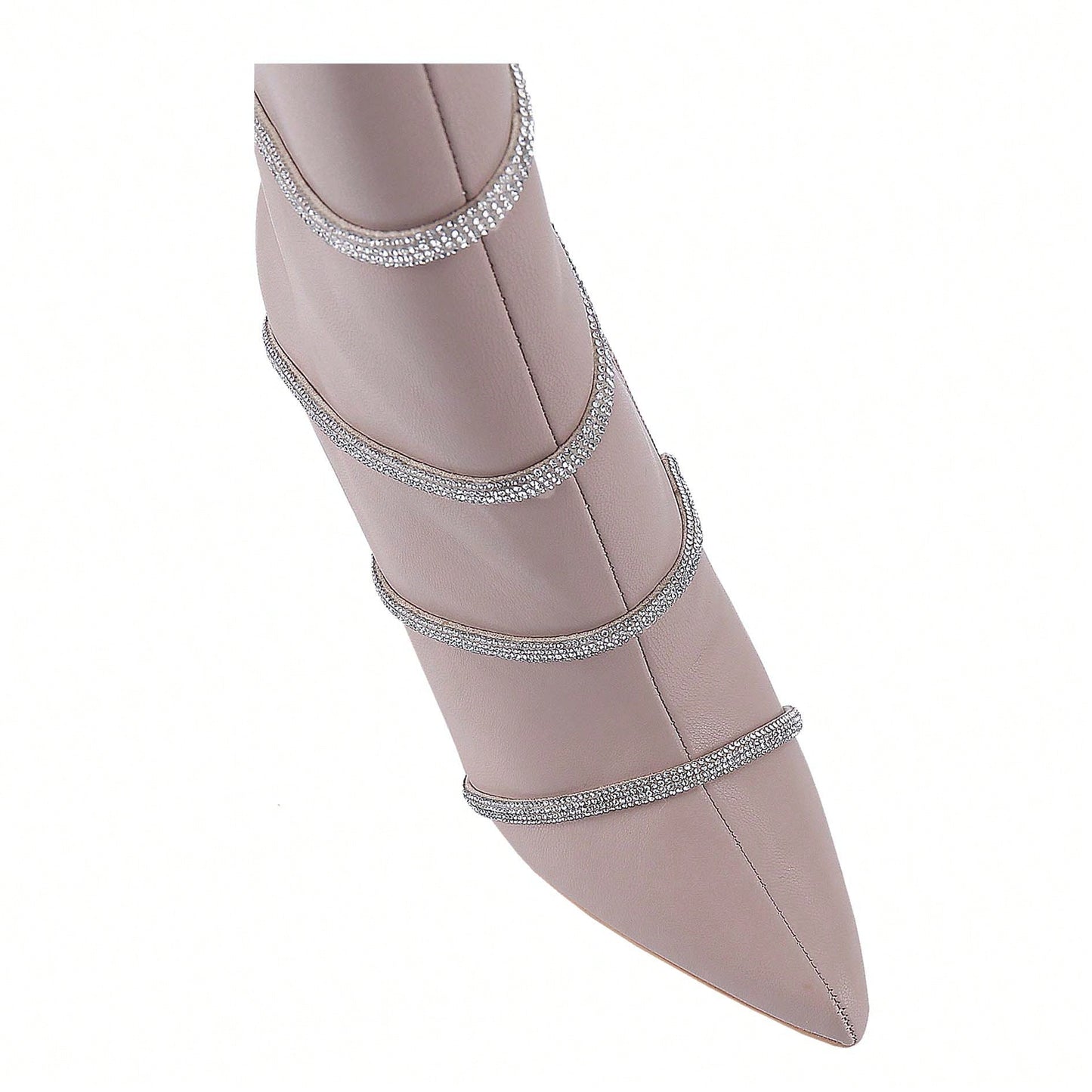 Women's Stiletto Ankle Boots Sexy Pointed Toe Crystal Straps Embellished Booties Slip-On High Heels Boots