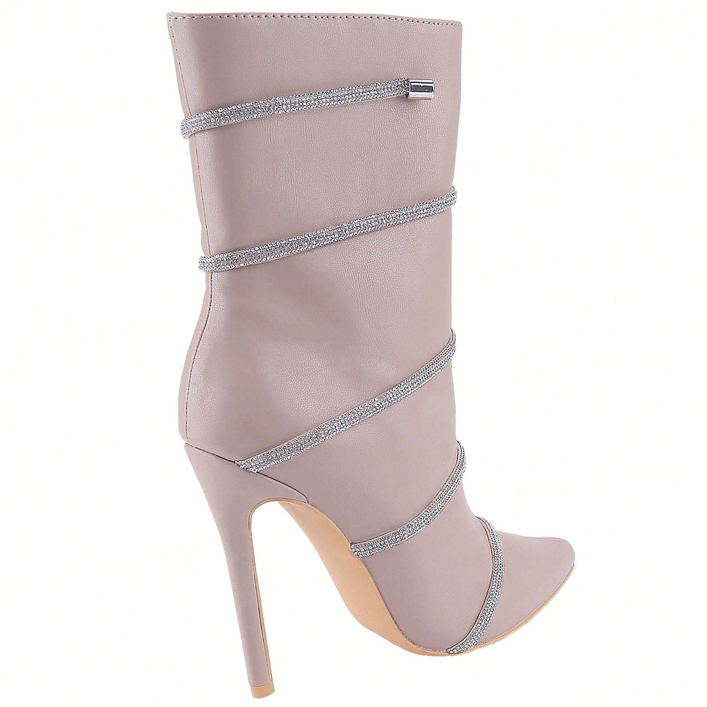 Women's Stiletto Ankle Boots Sexy Pointed Toe Crystal Straps Embellished Booties Slip-On High Heels Boots