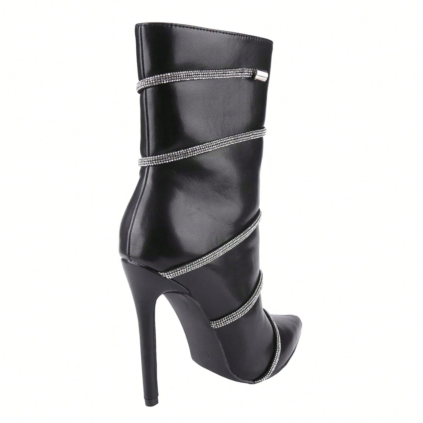 Women's Stiletto Ankle Boots Sexy Pointed Toe Crystal Straps Embellished Booties Slip-On High Heels Boots