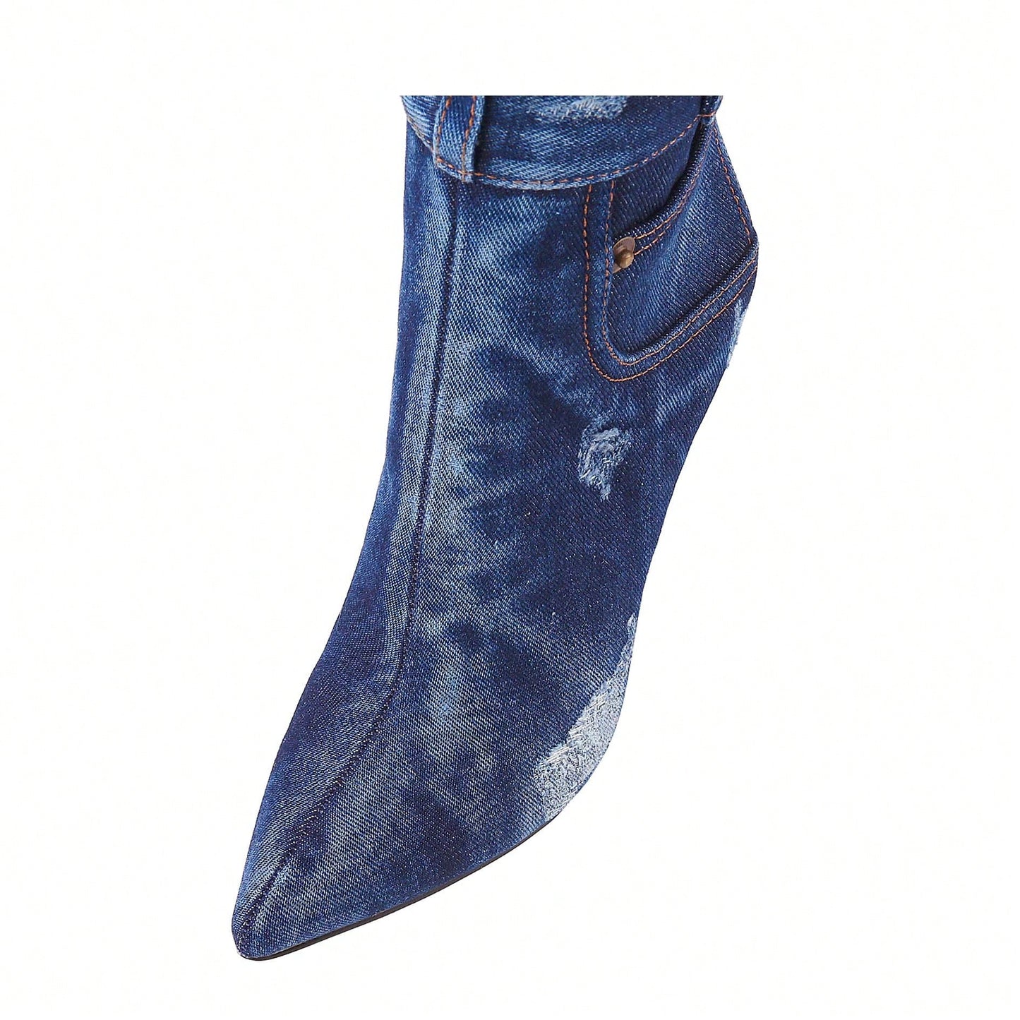Women's Denim Thigh High Stiletto Heel Boots Pointy Toe Knee High Boot