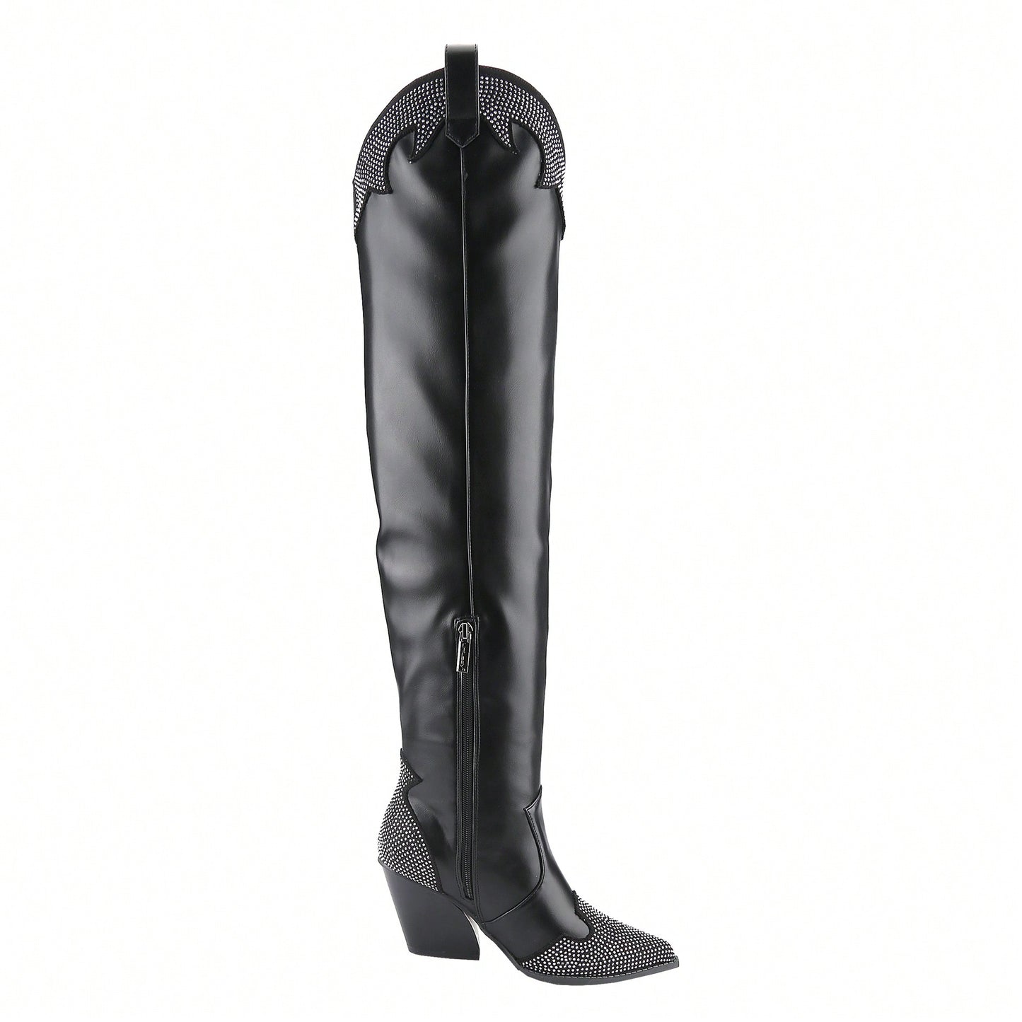 Women's Rhinestone Cowboy Boots Western Cowgirl Boots Chunky Heel Pointed Toe Pull-On Over The Knee High Boots